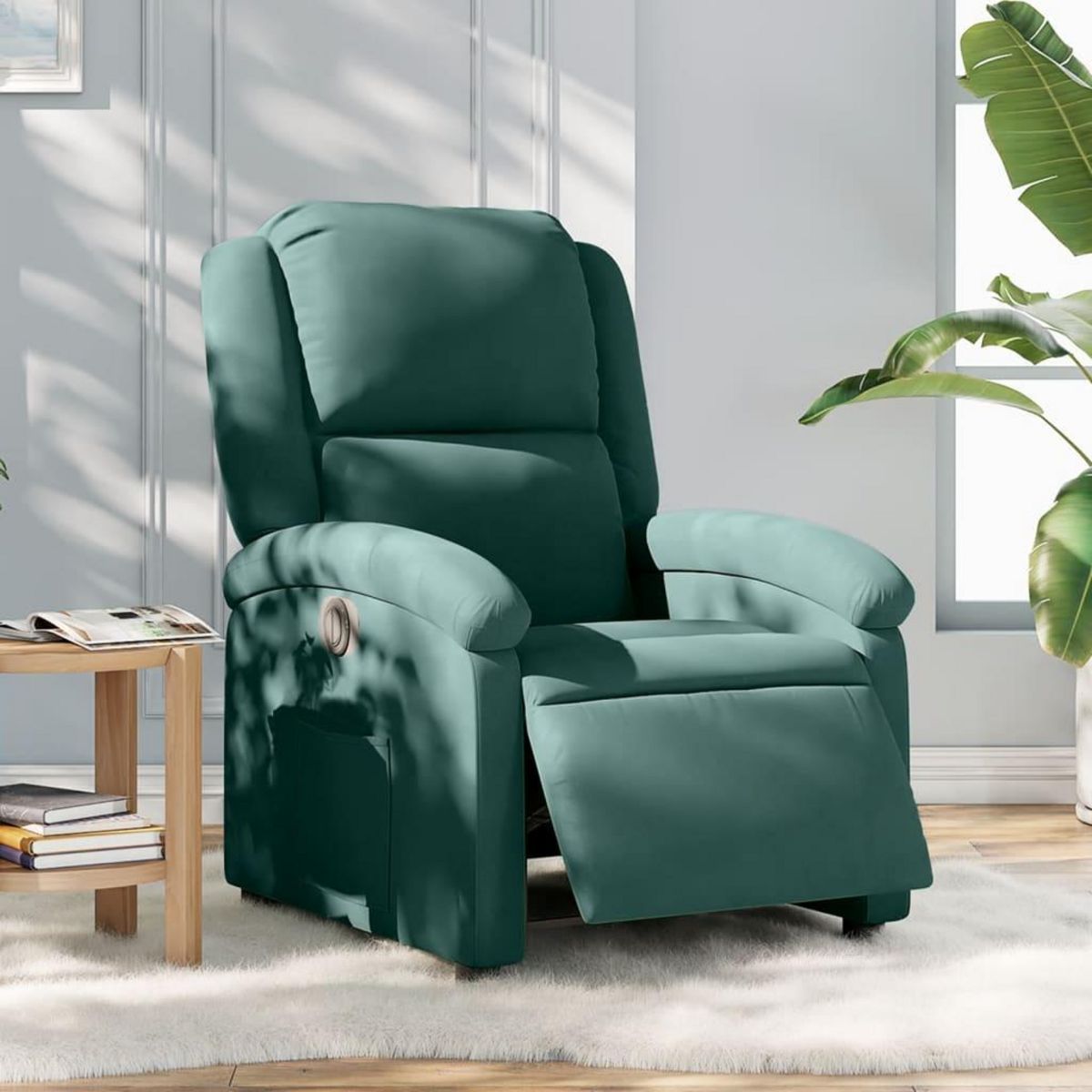 VIDAXL Fauteuil inclinable electrique vert fonce velours