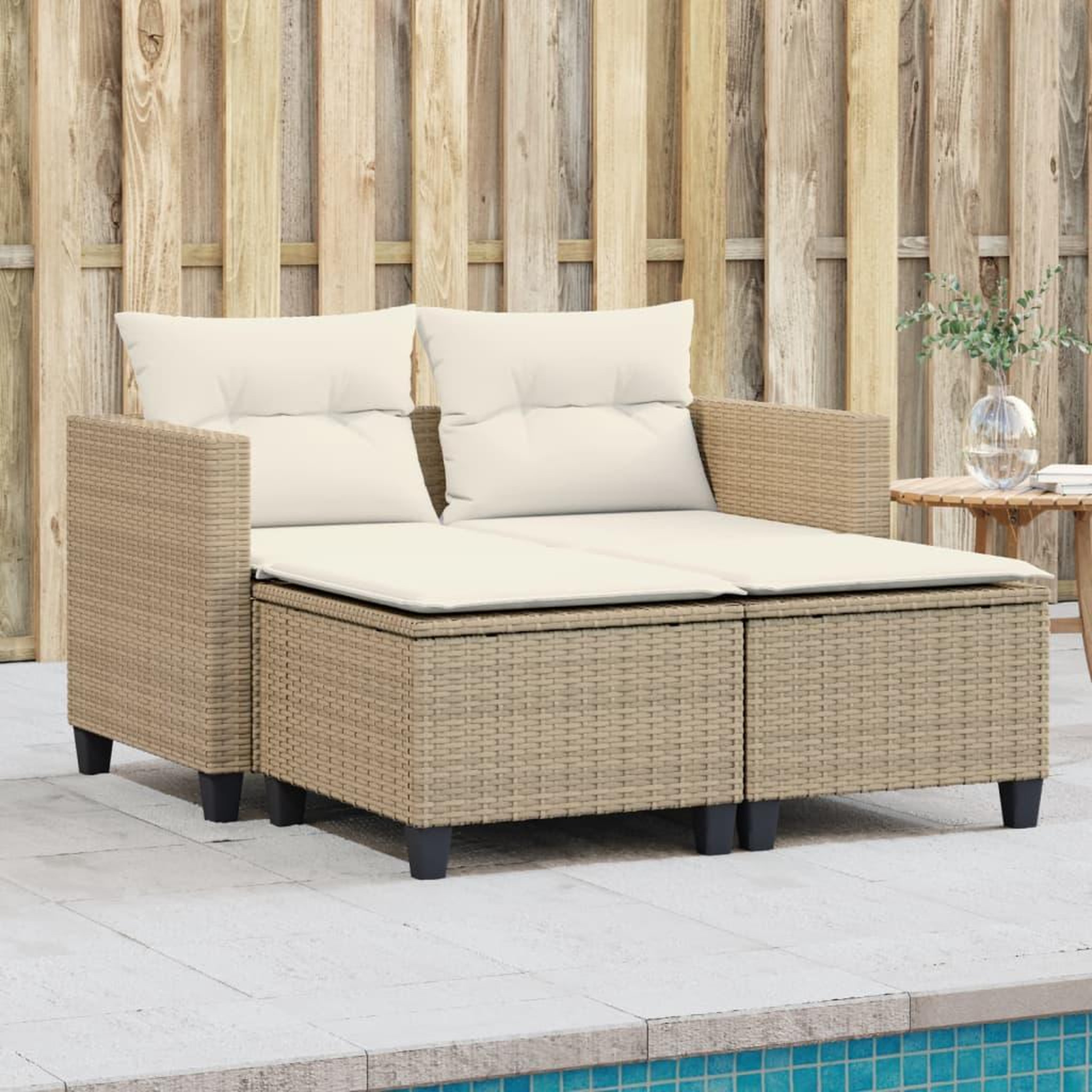 VIDAXL Canape de jardin 2 places avec tabourets beige resine tressee