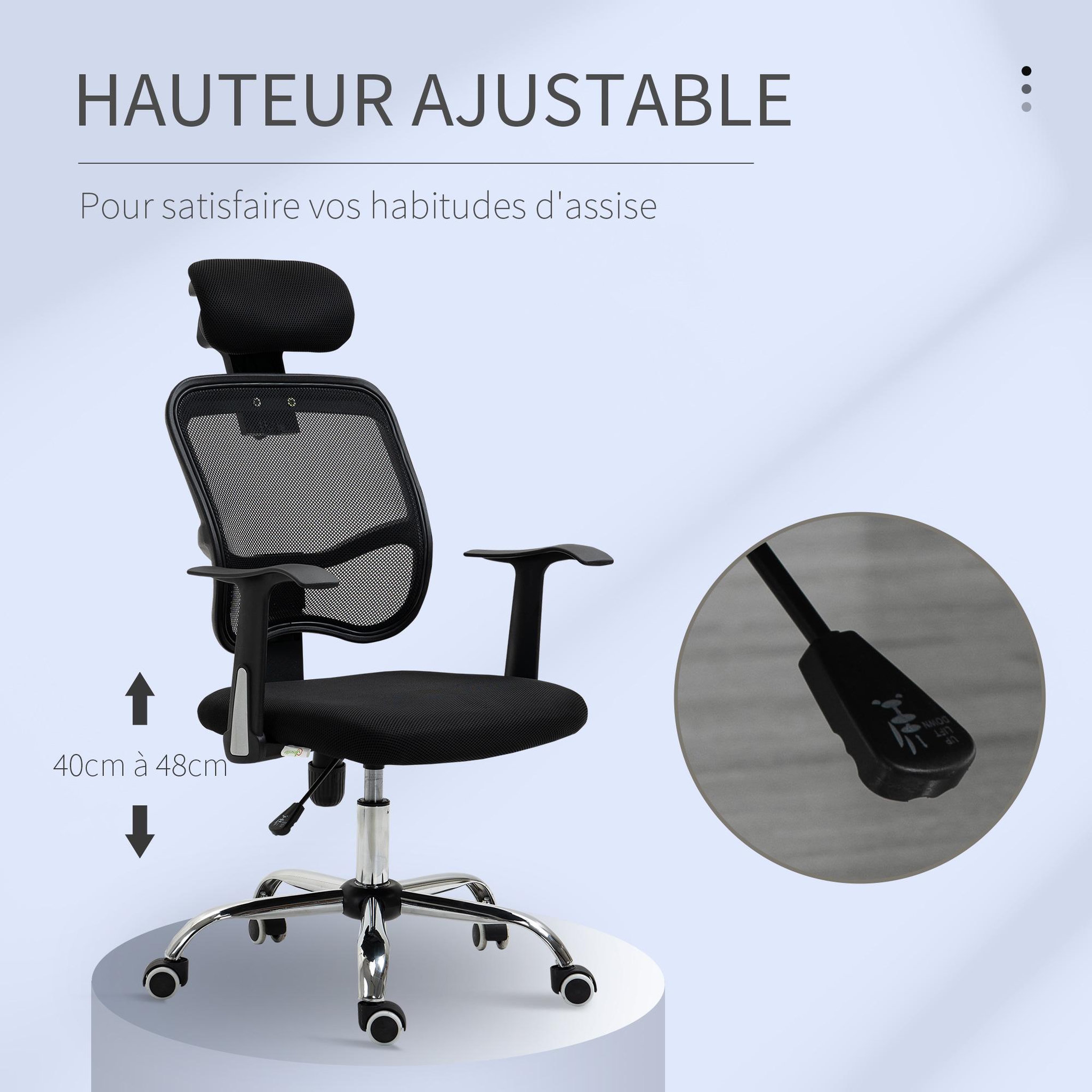 Voir la diapositive 4 : VINSETTO Vinsetto Fauteuil de bureau manager grand confort chaise de bureau réglable dossier inclinable piètement chromé tissu maille polyester noir
