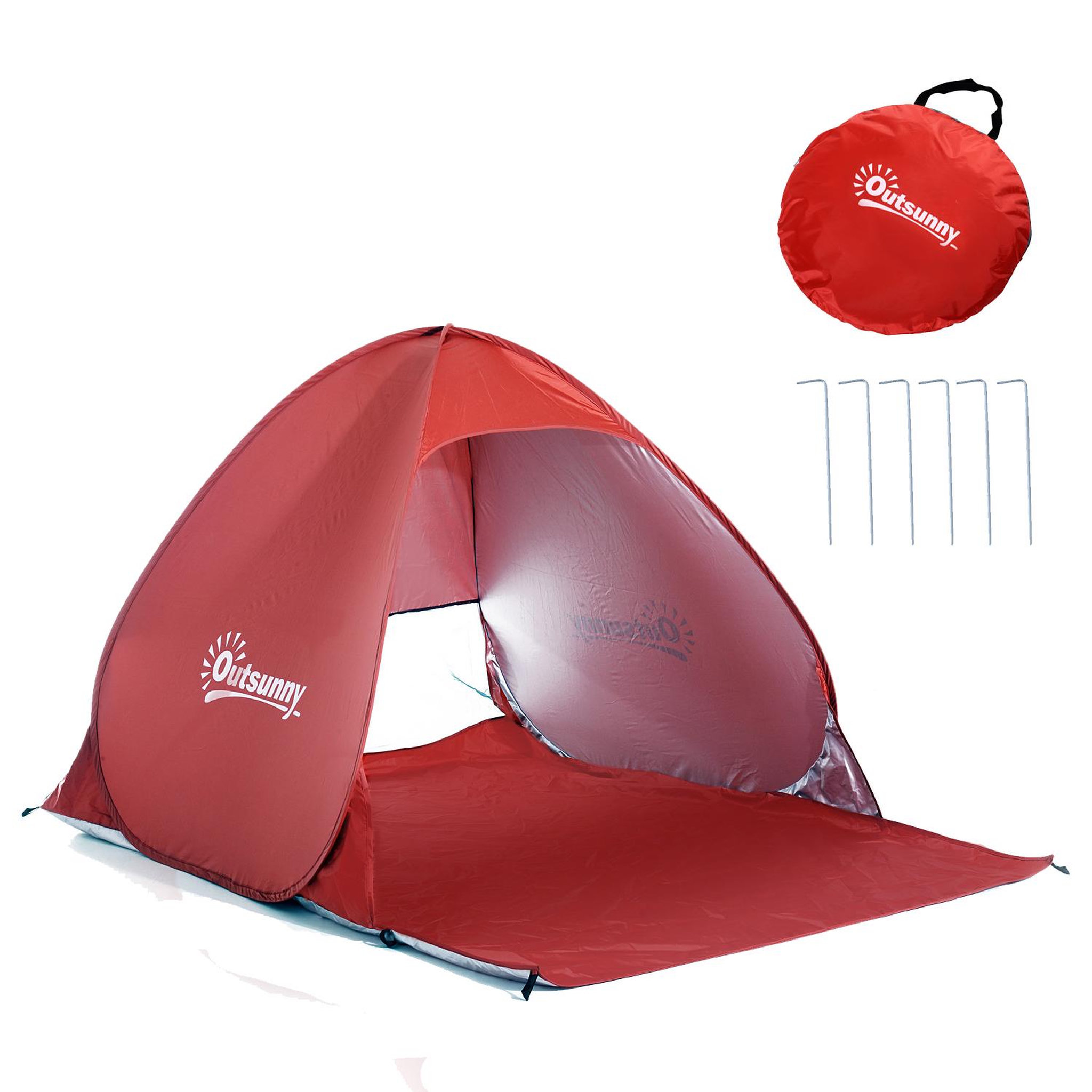 Voir la diapositive 1 : OUTSUNNY Abri de plage tente de plage pliable pop-up automatique instantané protection uv fenêtre arrière grand tapis de sol rouge brique