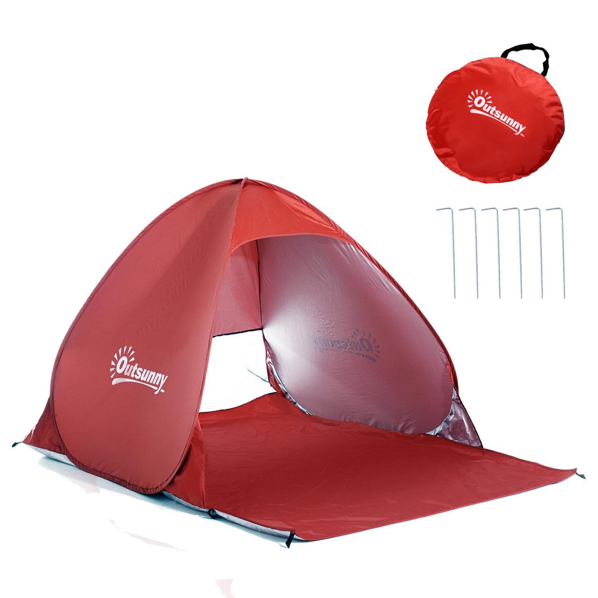 OUTSUNNY Abri de plage tente de plage pliable pop-up automatique instantané protection UV fenêtre arrière grand tapis de sol rouge brique