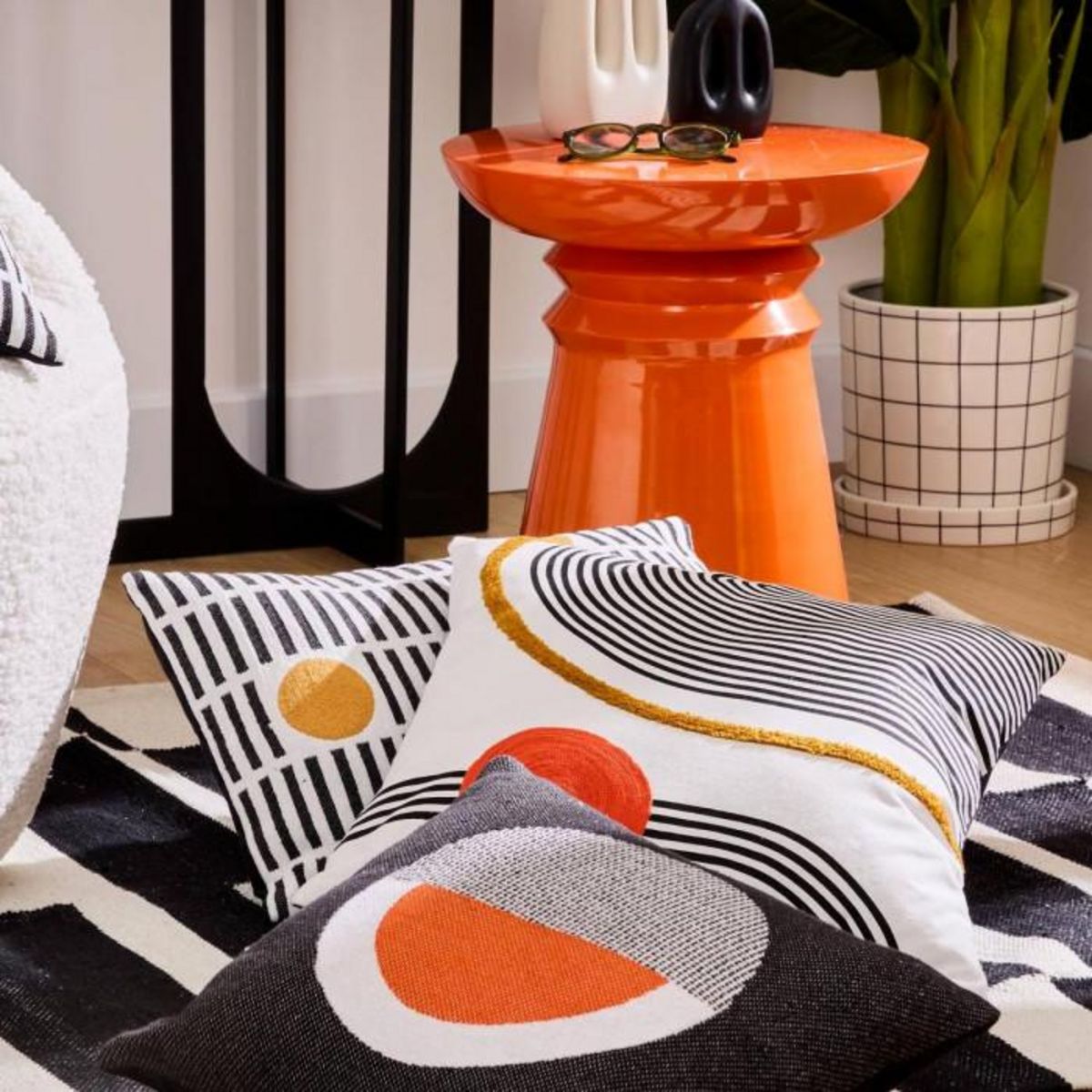 ATMOSPHERA Coussin Déco Jacquard Chenillé  Kubus  30x50cm Noir & Blanc