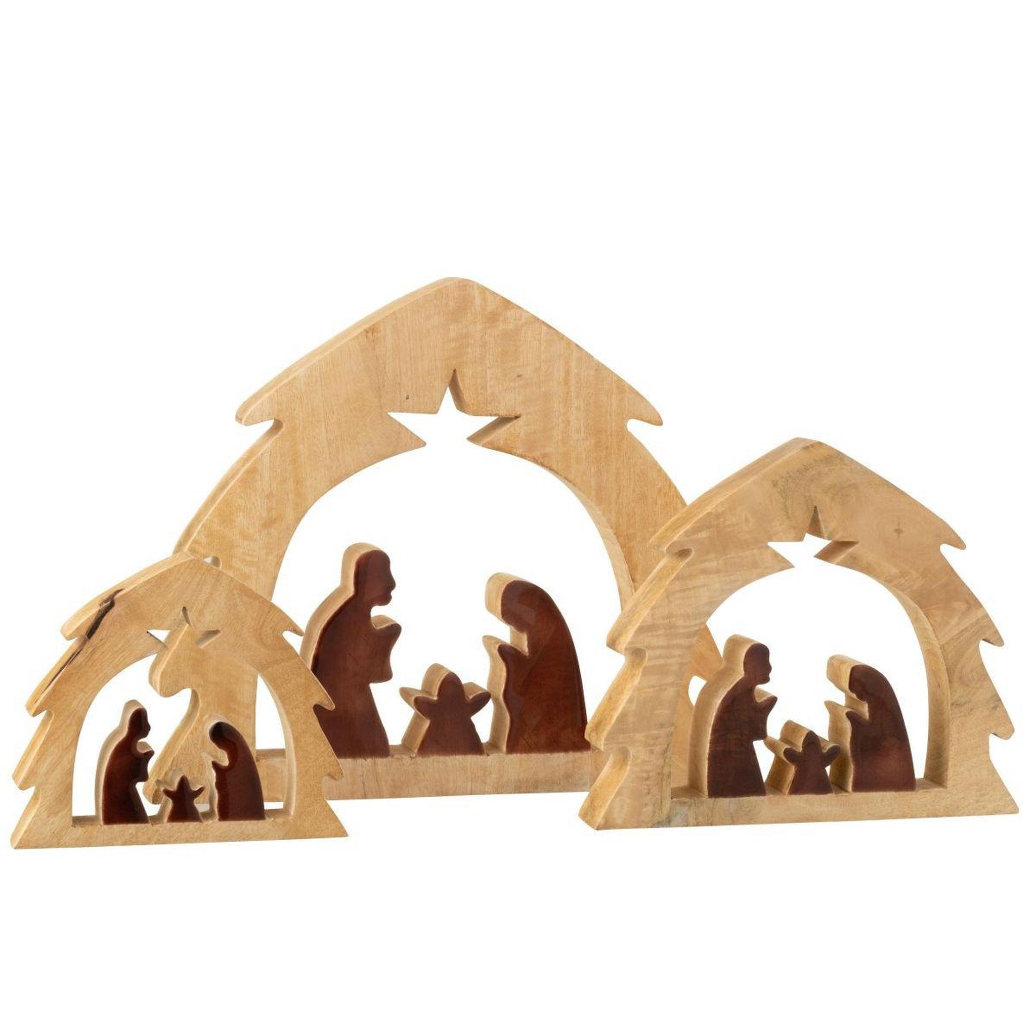 Voir la diapositive 2 : J-LINE Crèche sapin en bois  ajourée  27cm marron & naturel