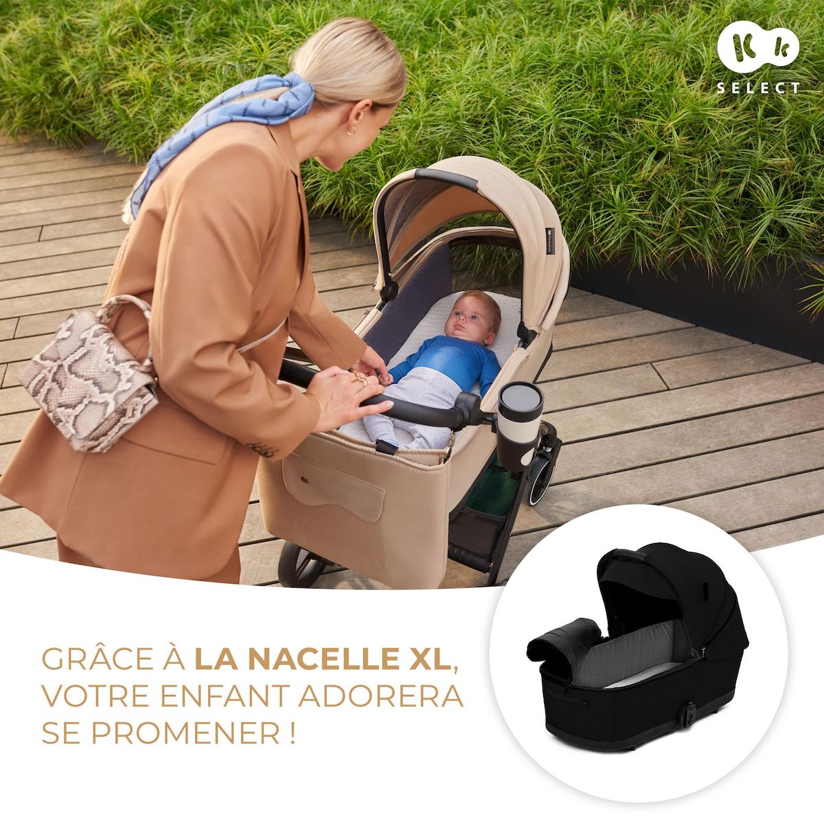 KINDERKRAFT Poussette 2 en 1 avec nacelle, roues anti-crevaison et accessoires