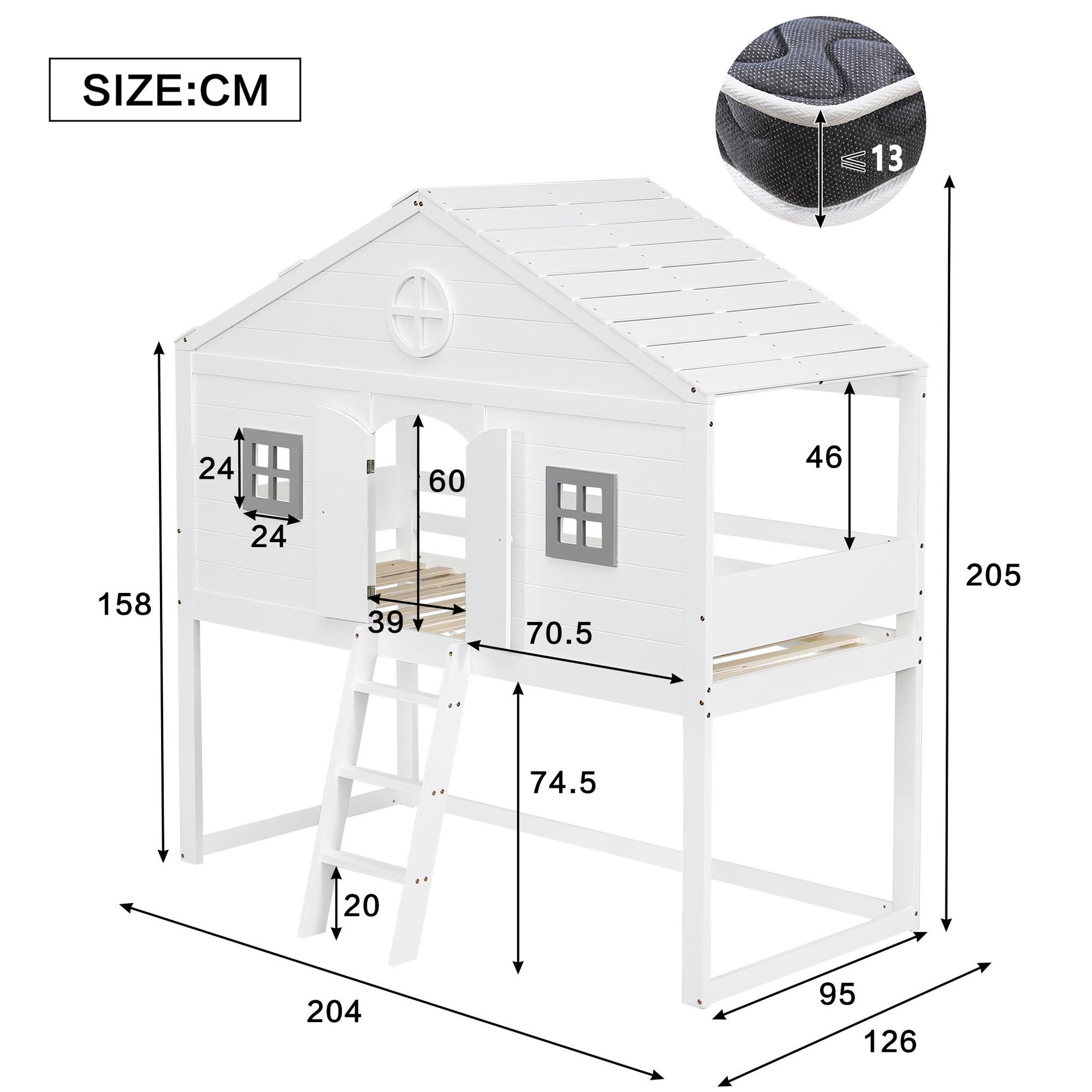 Voir la diapositive 3 : MERAX Lit cabane enfant 90x200cm bois et mdf coloris blanc