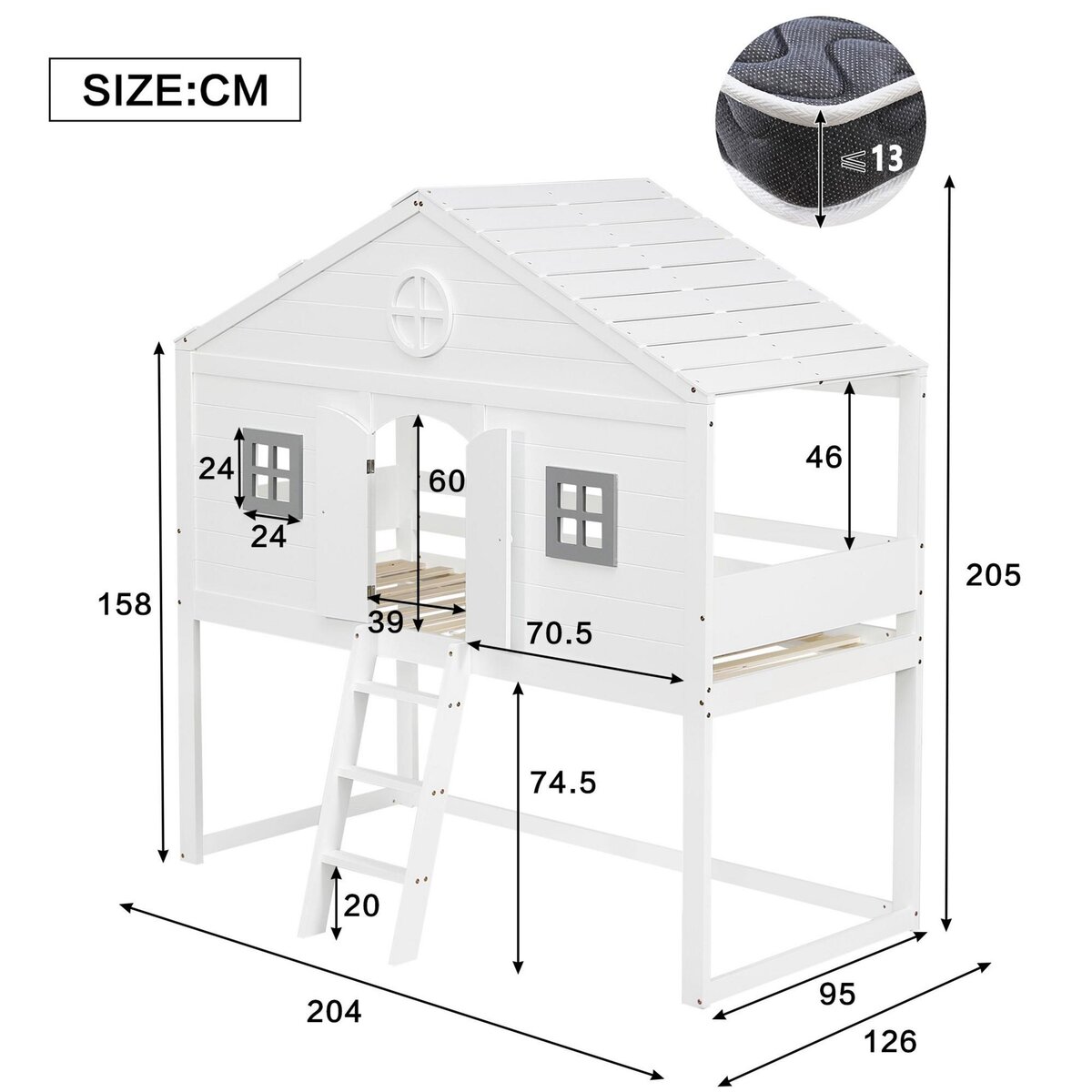 MERAX Lit cabane enfant 90x200cm bois et mdf coloris blanc