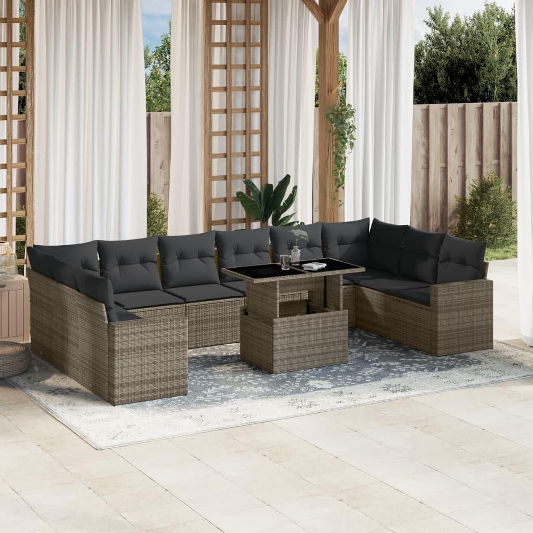 VIDAXL Salon de jardin 11 pcs avec coussins gris resine tressee
