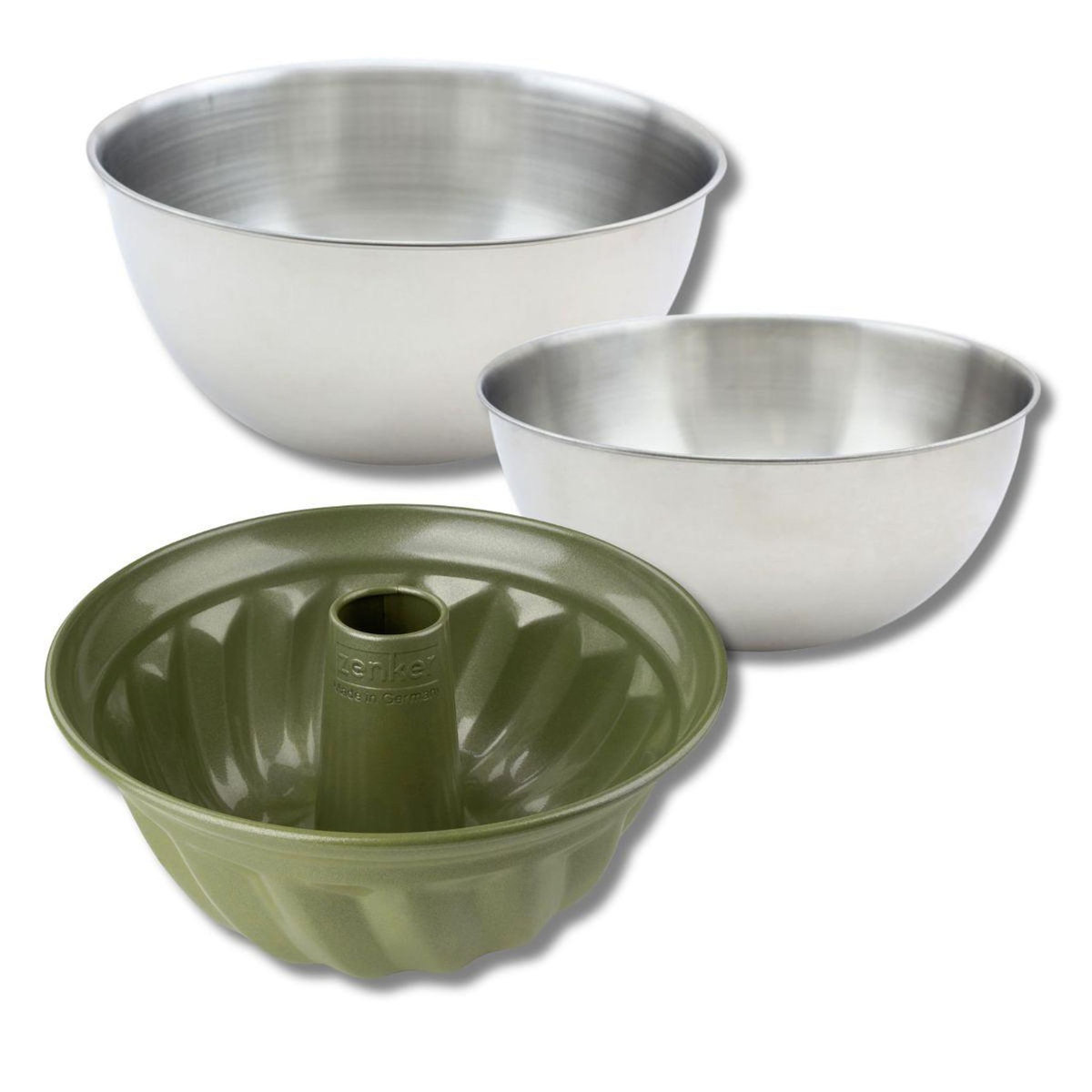 ZENKER Set pâtisserie avec moule à kouglof 25 cm, 2 bols à mixer et spatule Zenker