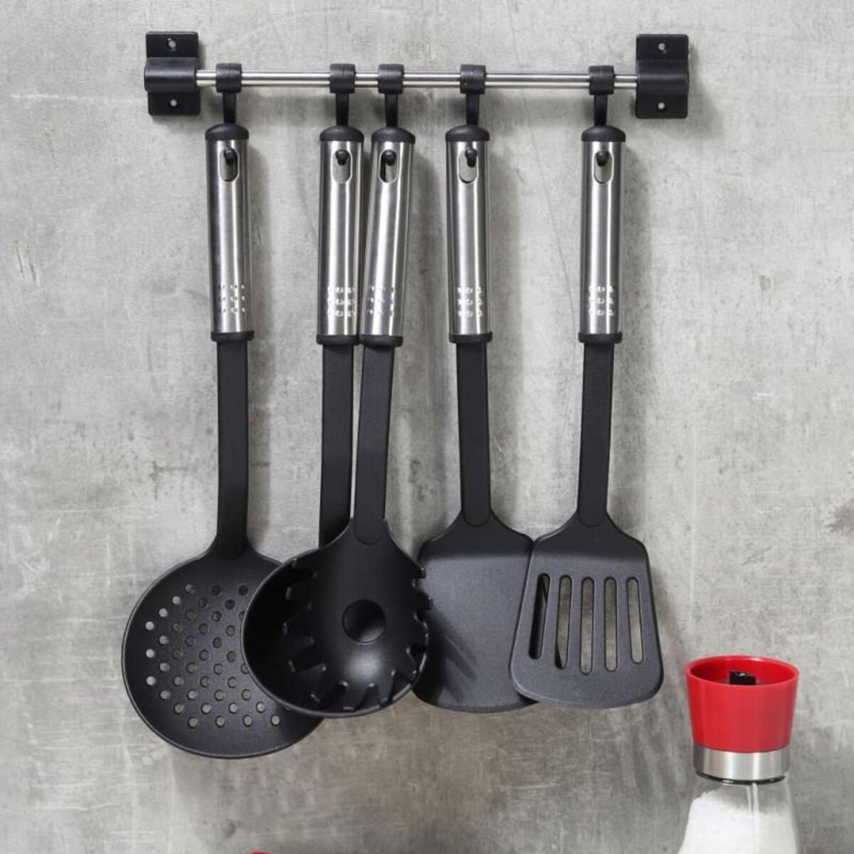 HI HI Ensemble d ustensiles de cuisine 6 pcs Noir et argenté
