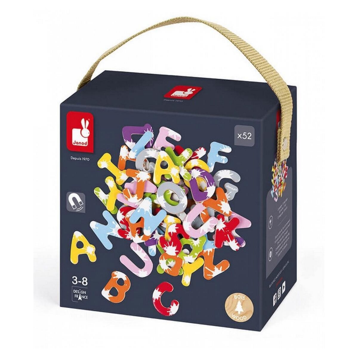 Juratoys-Janod Ensemble de 52 Lettres Magnétiques en Bois Splash pour Apprentissage Amusant