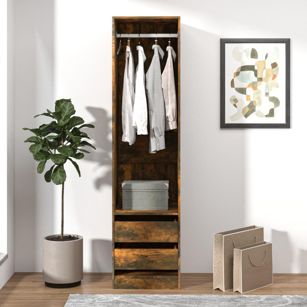 VIDAXL Armoire avec tiroirs Chene fume 50x50x200 cm Bois d'ingenierie