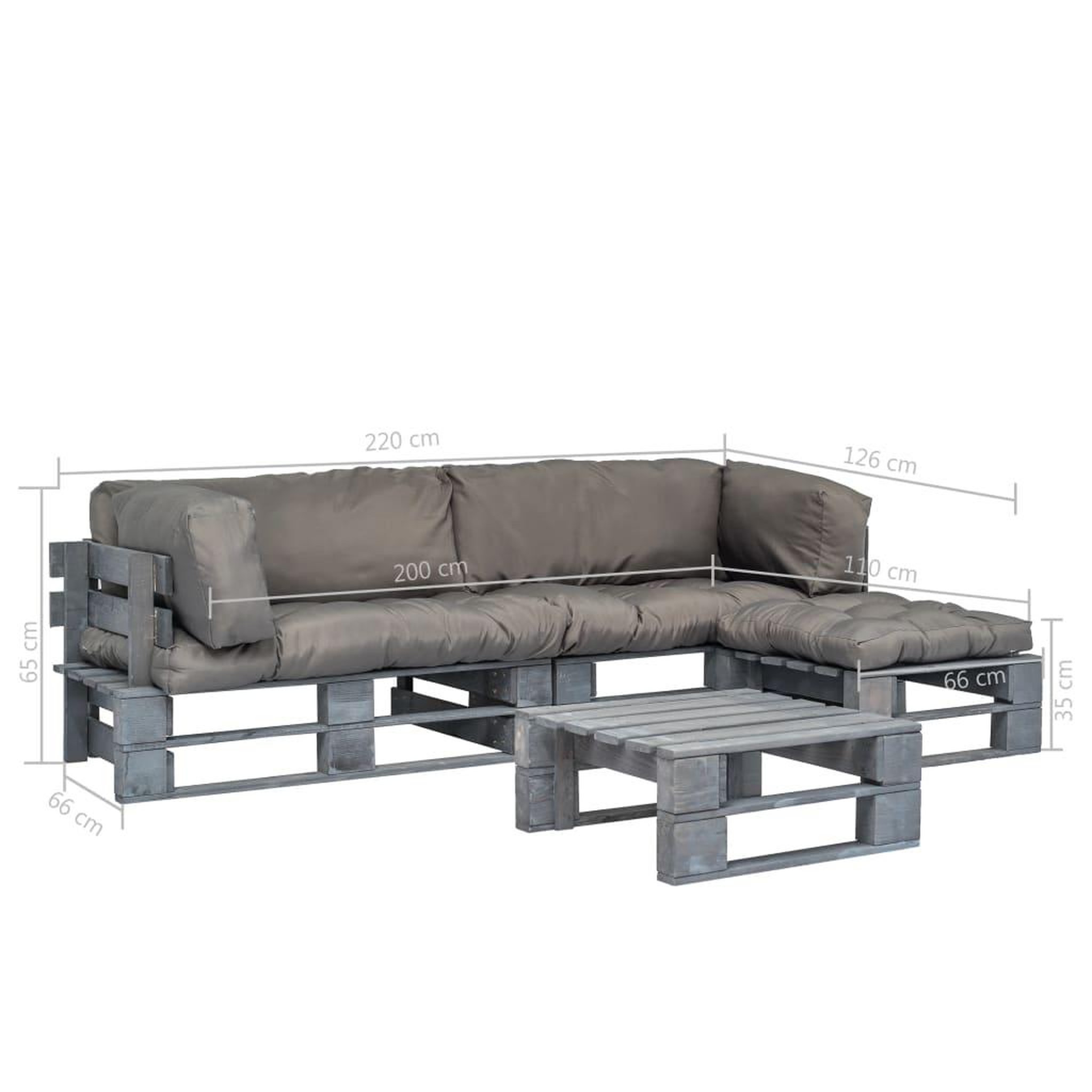 Voir la diapositive 5 : VIDAXL Salon palette de jardin 4 pcs avec coussins gris bois