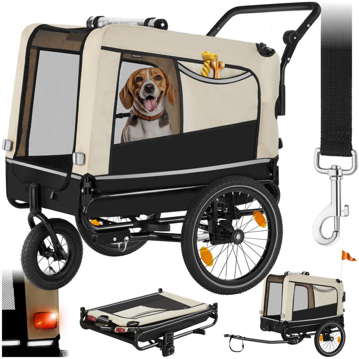tectake Remorque vélo pour chien multifonction 3-en-1 beige