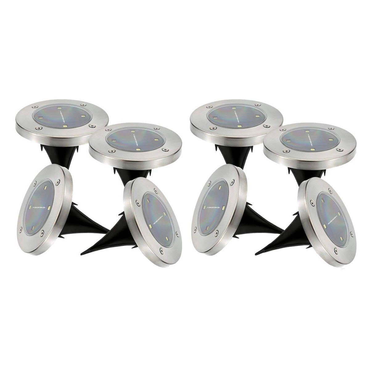 Lumisky Lot de 8 spots solaires ronds DECKY Argent Acier inoxydable D12cm