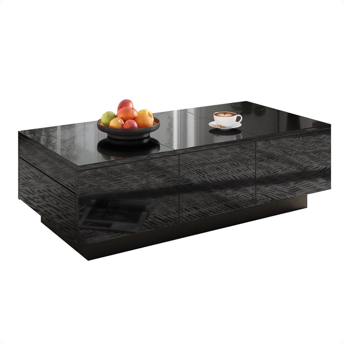MERAX Table basse rectangulaire noir avec 3 tiroirs - 50x100 cm panneau de particules