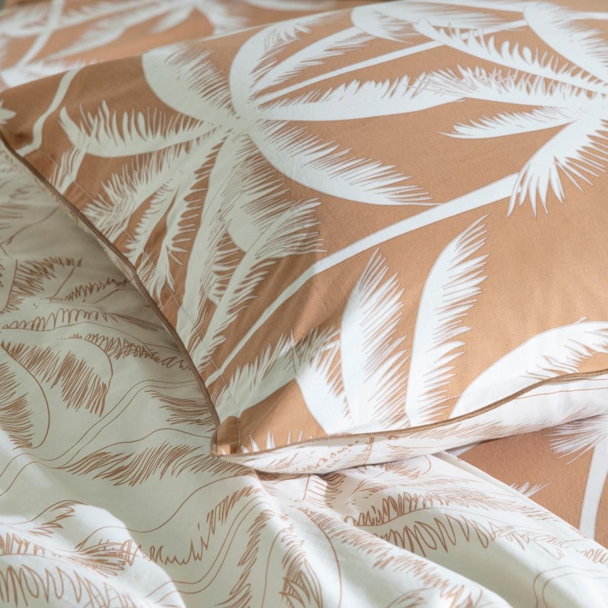 FUTURE HOME Parure de lit 2 personnes en coton 57 fils imprimé camel