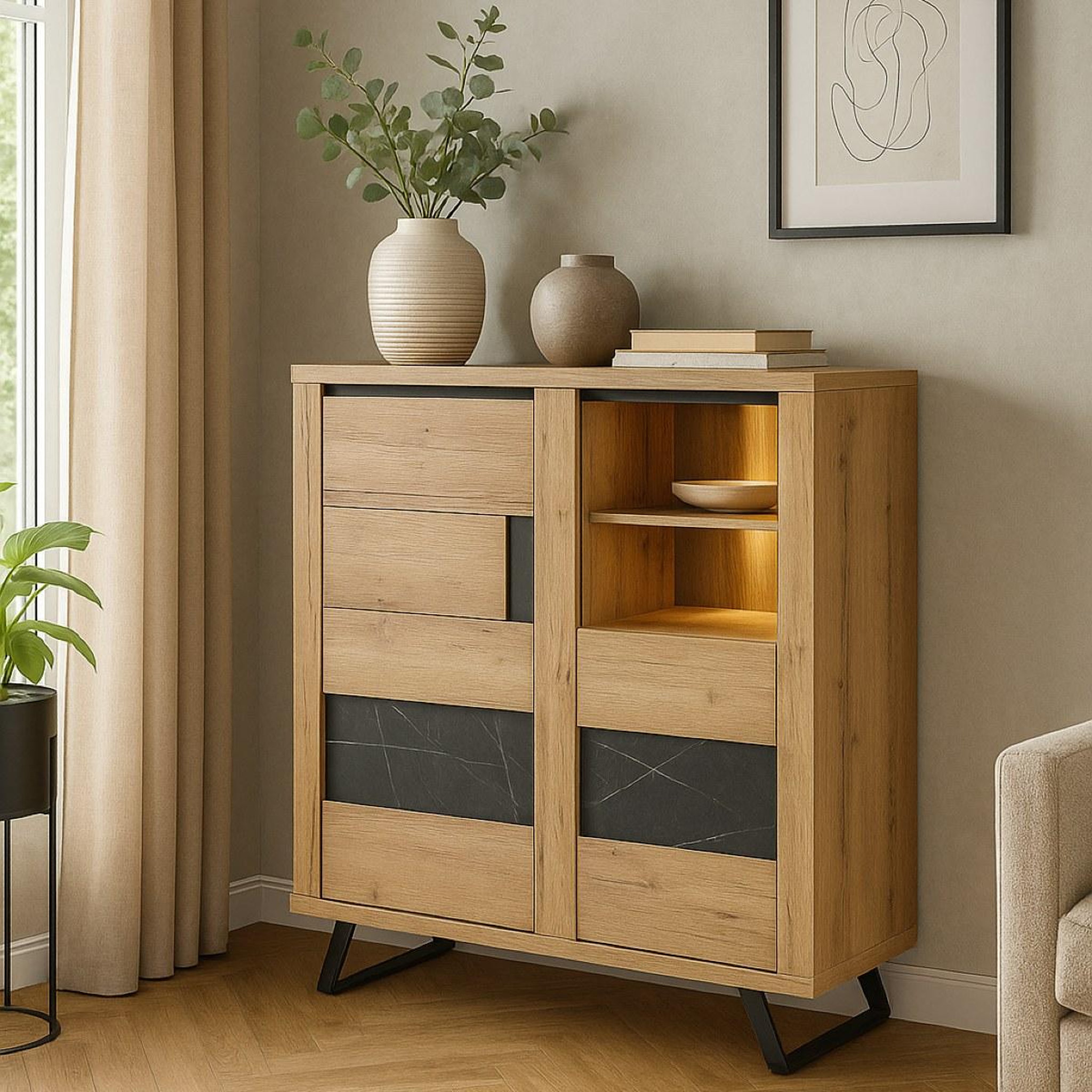 Voir la diapositive 2 : JLC KREATION Buffet haut contemporain bois effet céramique HORACE