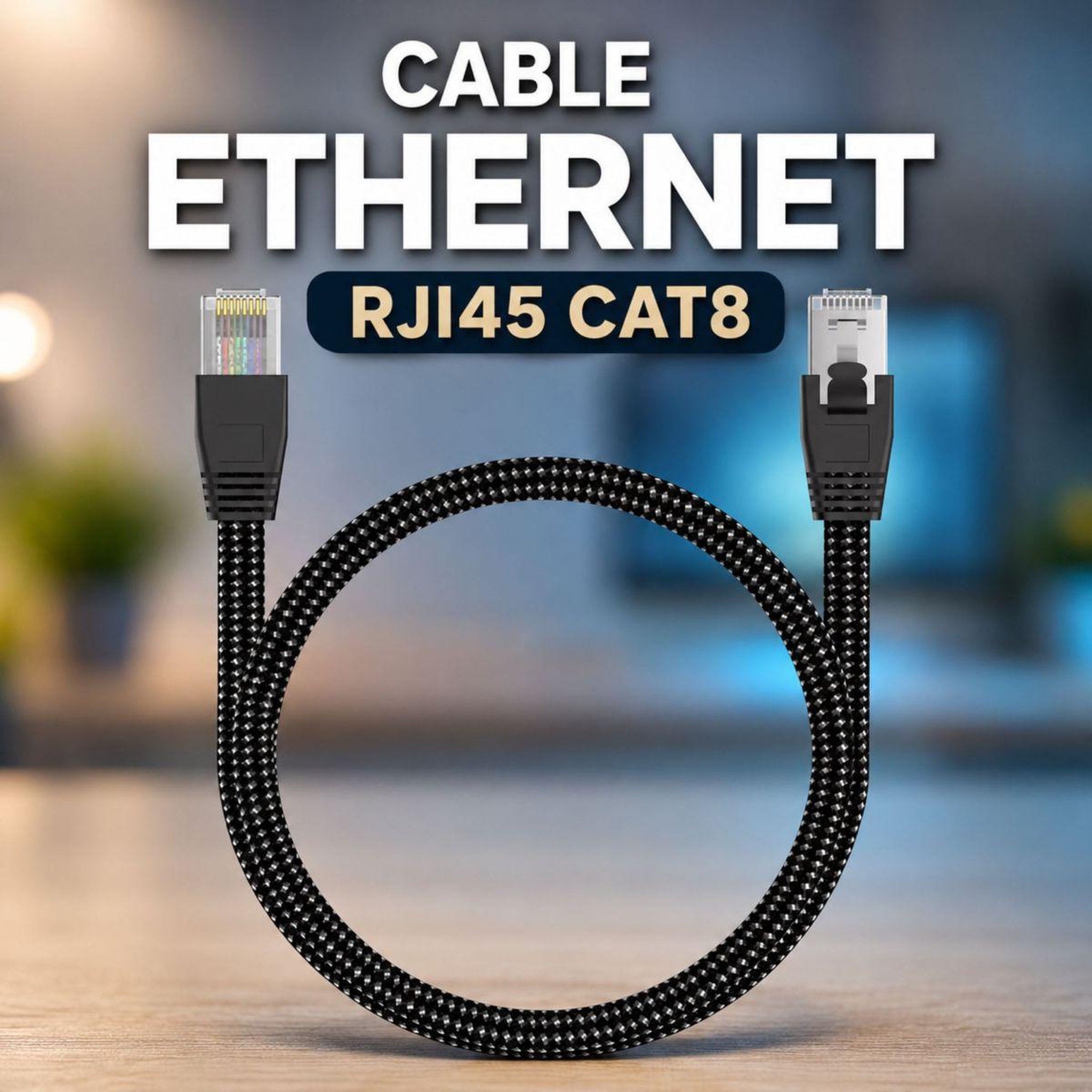 Voir la diapositive 2 : ADEQWAT Câble ethernet rj45 1m droit cat8 noir