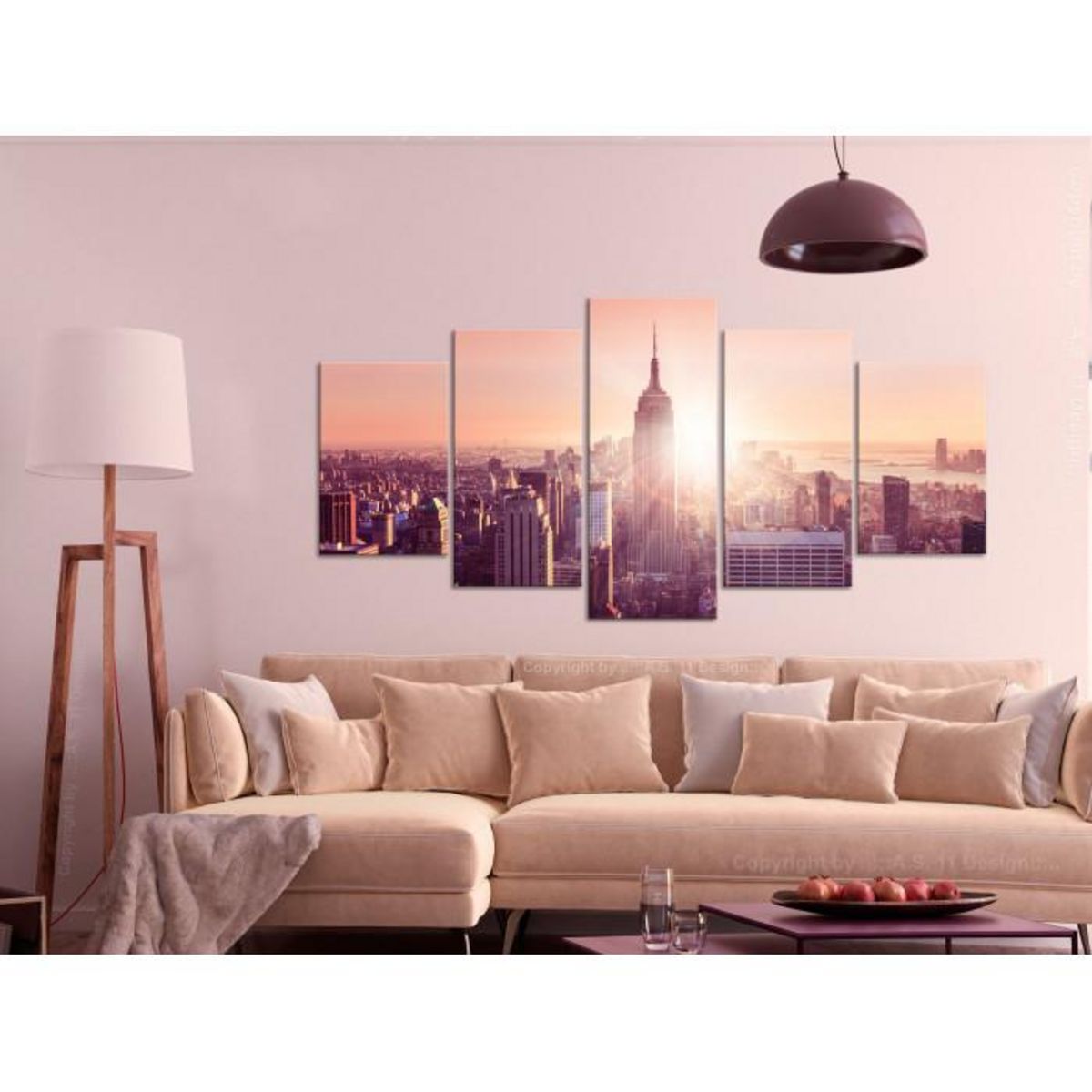 Paris Prix Tableau 5 Panneaux  Sun Over Manhattan Wide Orange