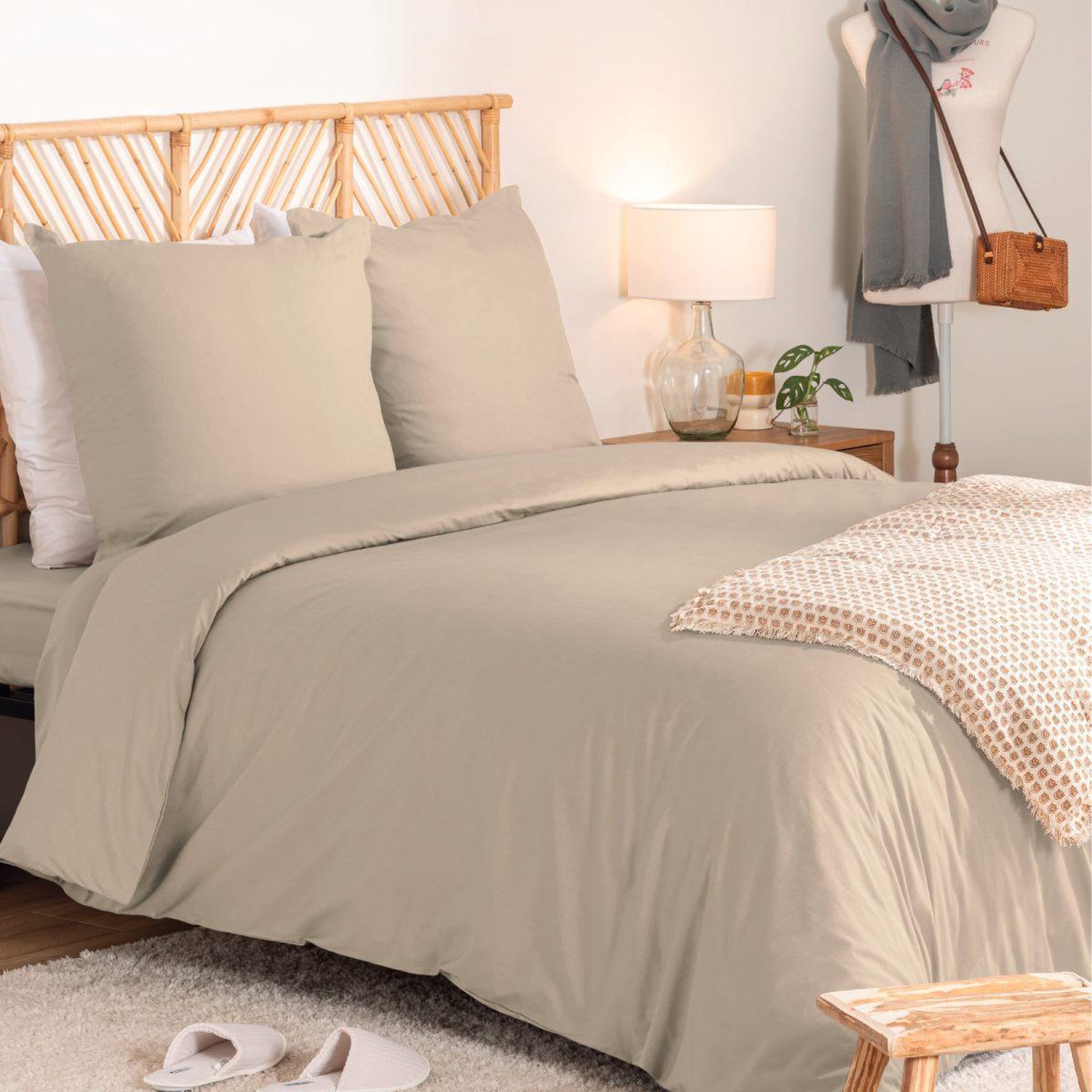 ATMOSPHERA Parure de lit 3 pièces  percale  240x220cm beige lin