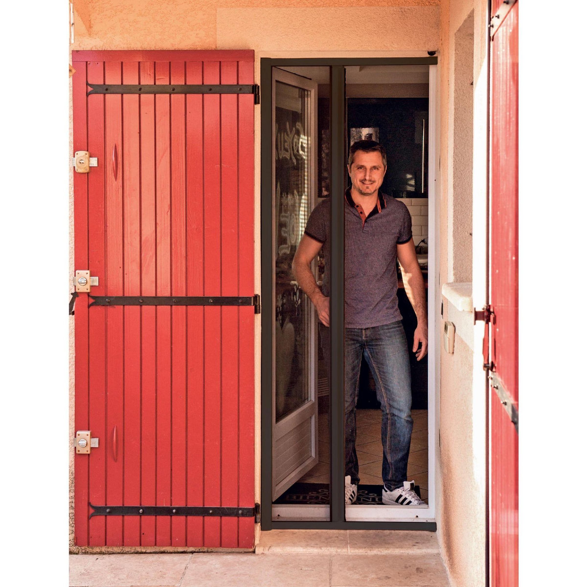 WERKAPRO Porte moustiquaire gris avec enrouleur 140 x 225 cm