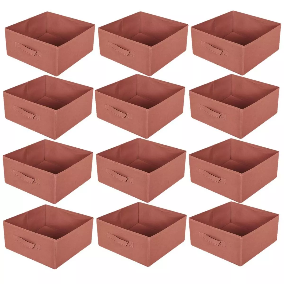 TOILINUX Lot de 12 boites de rangement pliables en tissus avec poignée - 30x30x15cm - Rouge Tomette