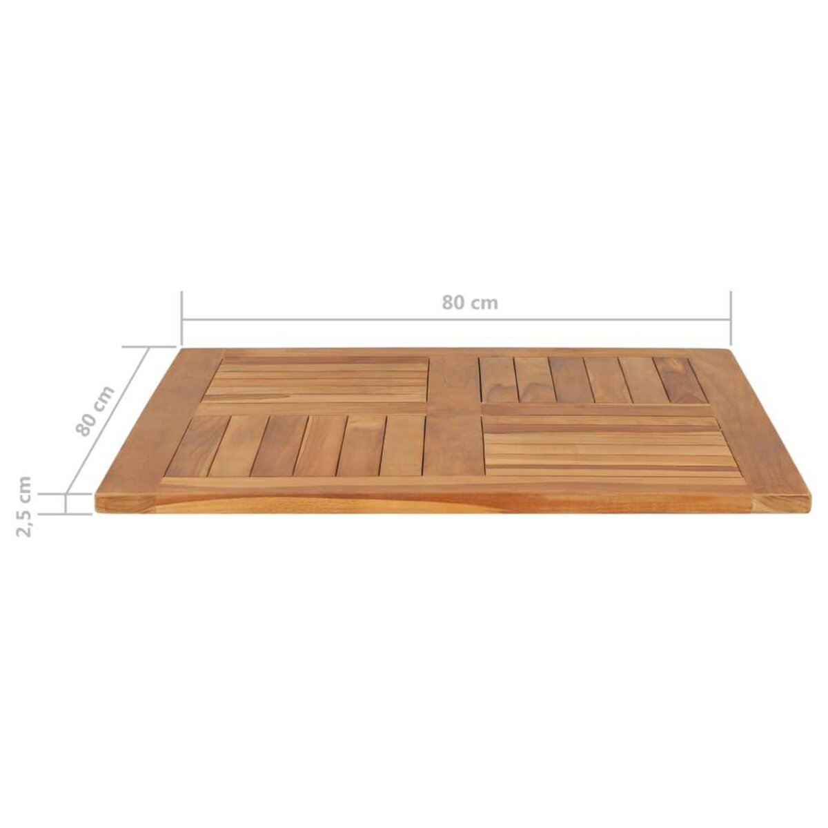 VIDAXL Dessus de table Bois de teck solide Carre 80x80x2,5 cm