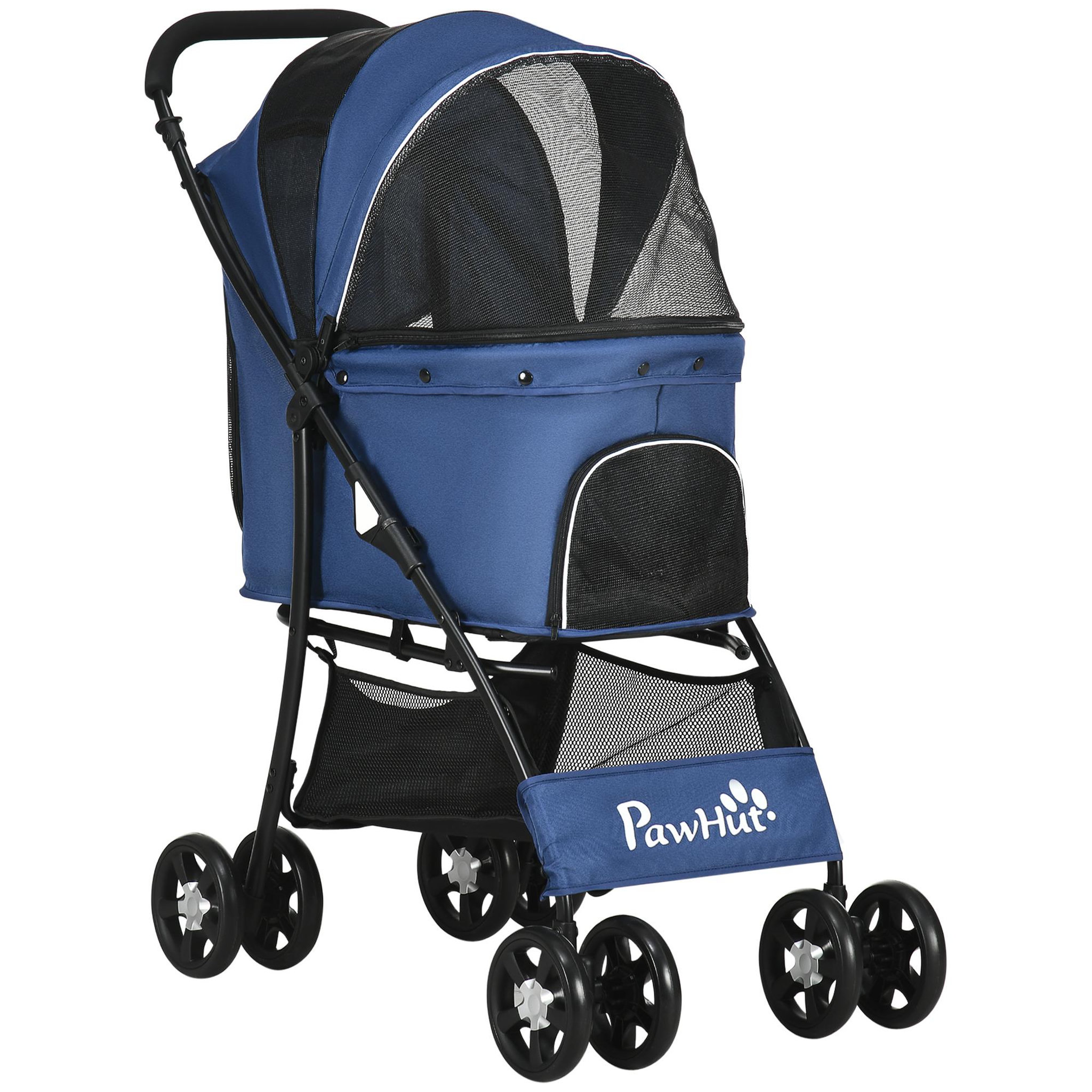 Voir la diapositive 1 : PAWHUT Poussette pliable pour chien chat - 4 roues doubles, 2 freins, attache, coussin inclus - acier Oxford bleu