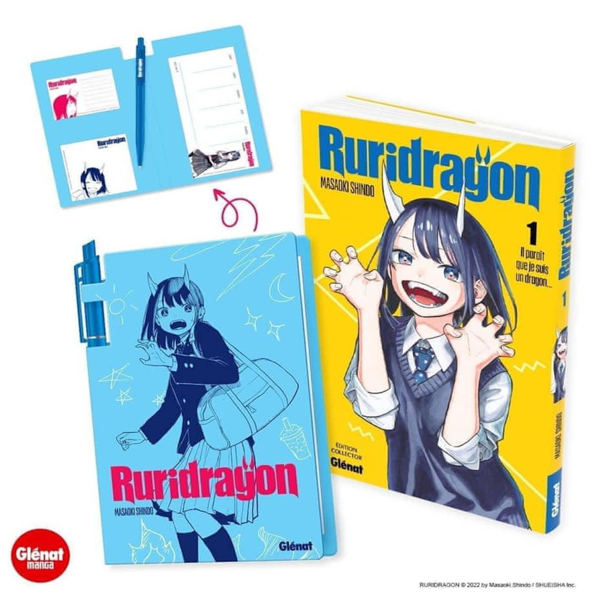 RURIDRAGON TOME 1 : IL PARAIT QUE JE SUIS UN DRAGON... AVEC 1 JAQUETTE ALTERNATIVE, 1 ILLUSTRATION EXCLUSIVE DE L'AUTEUR, 1 CARNET SEMAINIER ET 1 STYLO, EDITION COLLECTOR, Shindo Masaoki