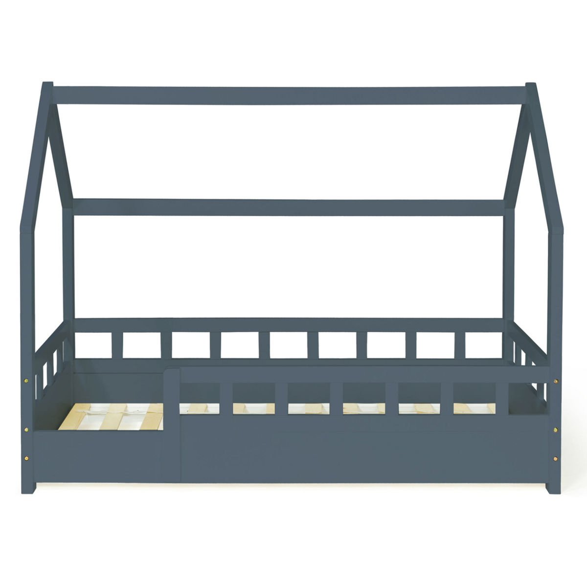 ID MARKET Lit cabane enfant 80 x 160 cm NEREE gris avec sommier et barrières