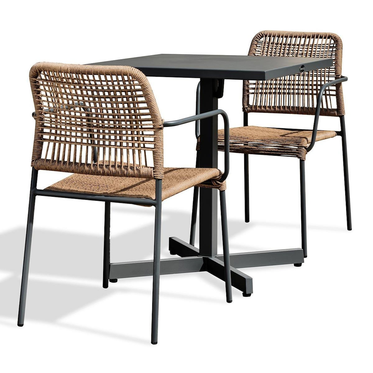 Paris Prix Ensemble Table de jardin & 2 Fauteuils  Louise & Marceau  74cm Anthracite & Marron
