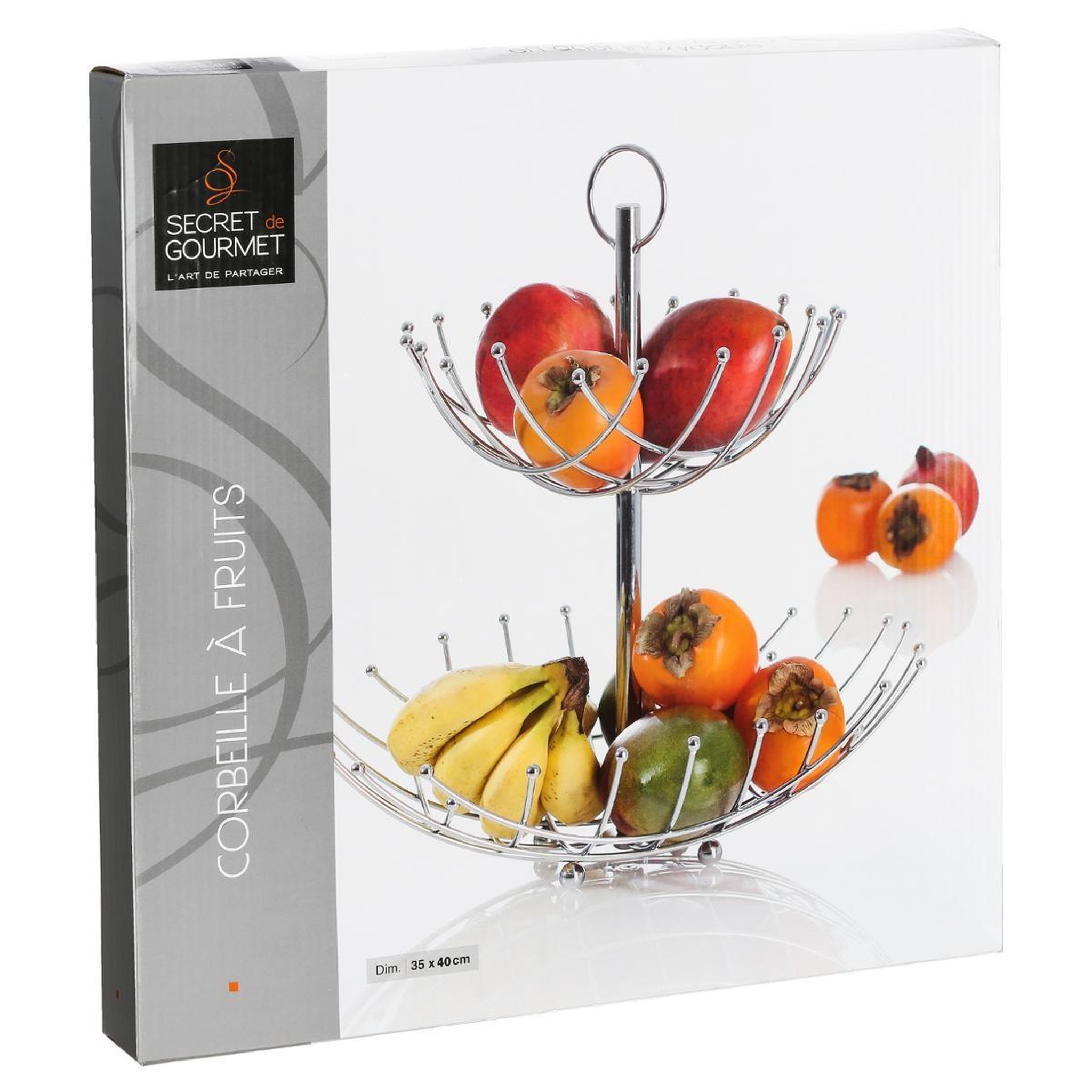Voir la diapositive 3 : SECRET DE GOURMET Corbeille à fruits 2 Etages Chrome