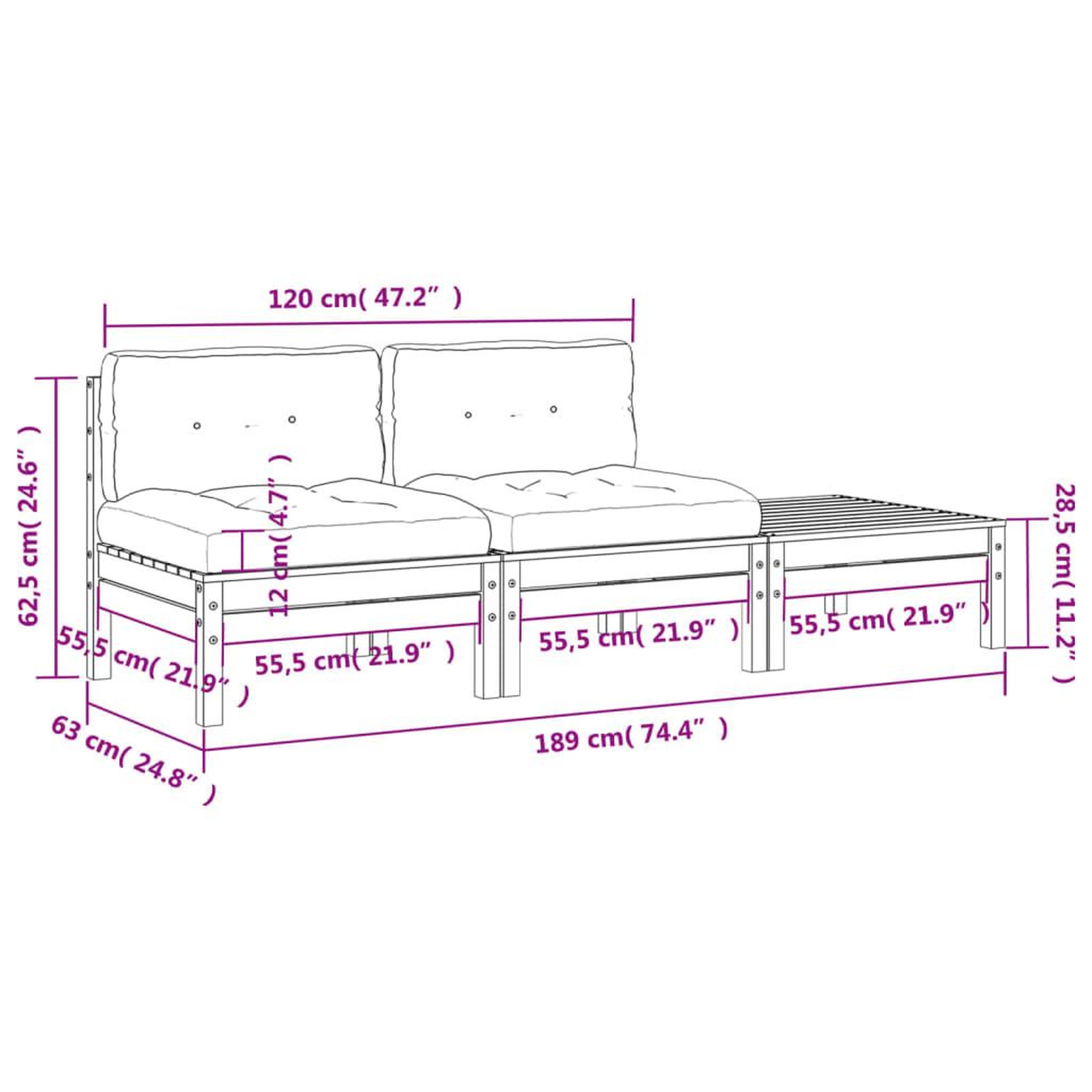 Voir la diapositive 6 : VIDAXL Canape de jardin avec coussins et repose-pied 2 places