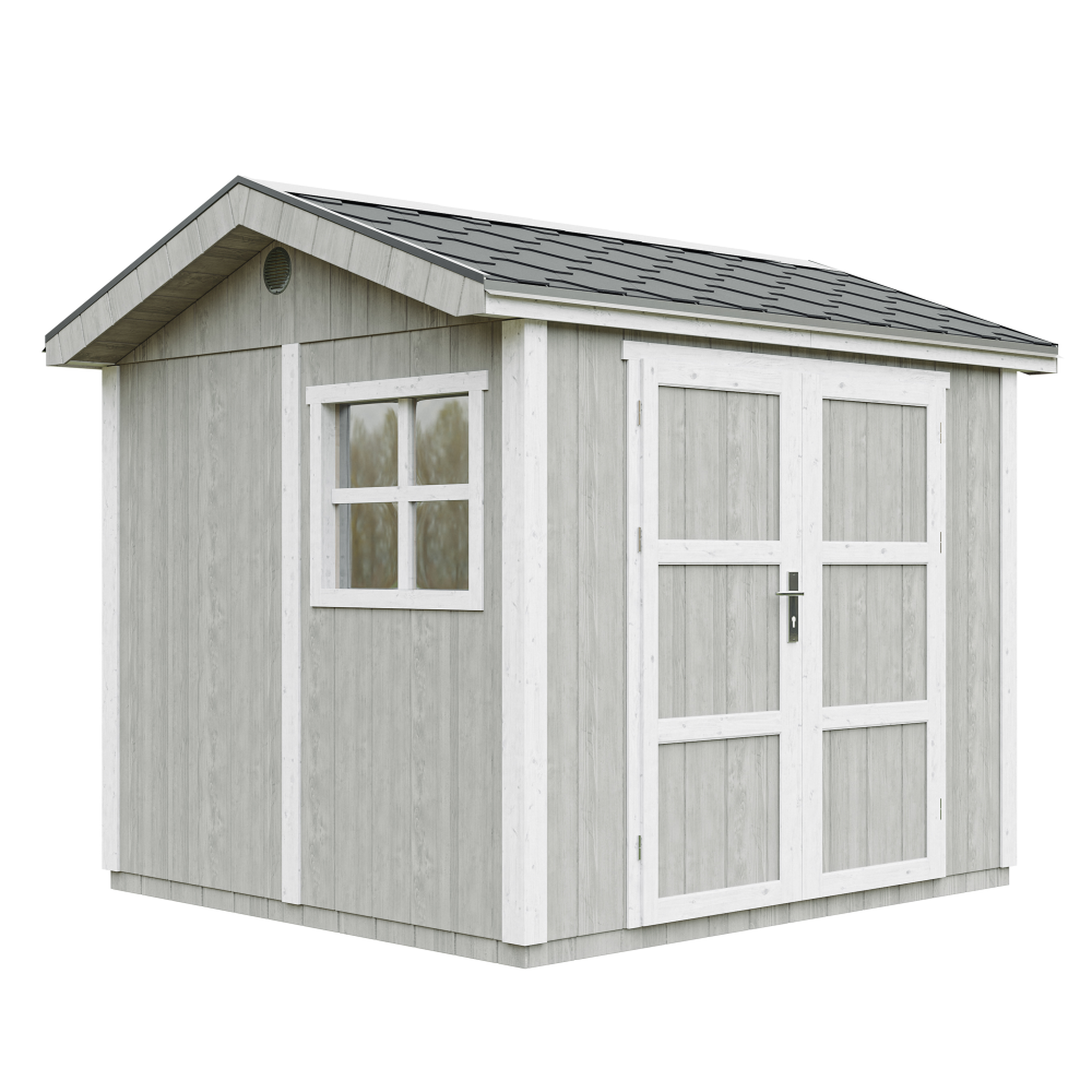 Voir la diapositive 1 : TIMBELA Abri de Jardin Qualité Premium 5,9m² H252x250x294 cm Avec un sol et des bardeaux bitumineux M913A
