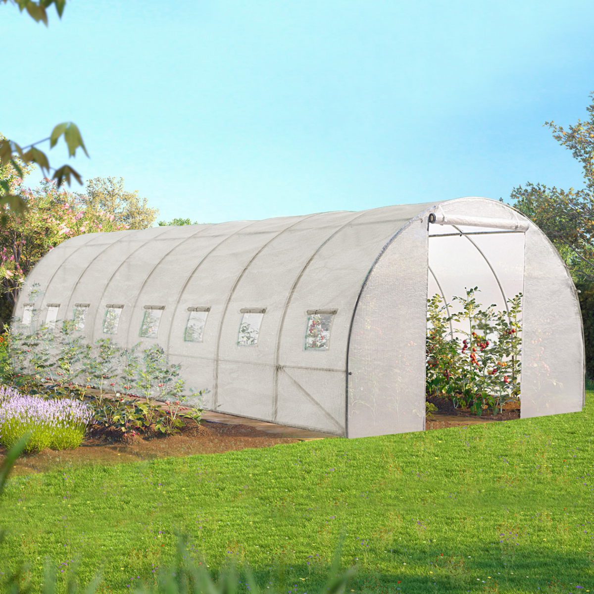 ID MARKET Serre tunnel de jardin 24M² blanche gamme maraîchère DES ANDES 8x3M