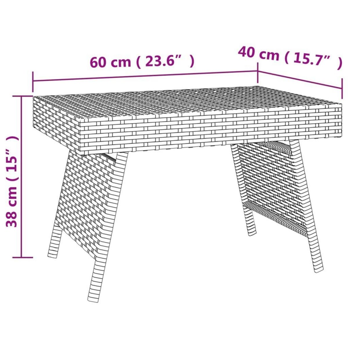 VIDAXL Table d'appoint pliable marron 60x40x38 cm resine tressee