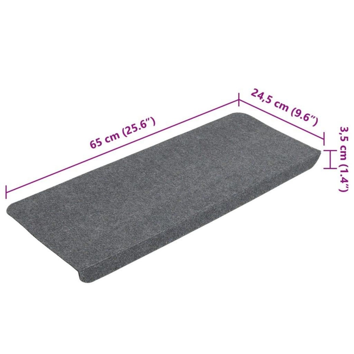 VIDAXL Tapis d'escalier autocollants 15 pcs 65x24,5x3,5 cm Gris