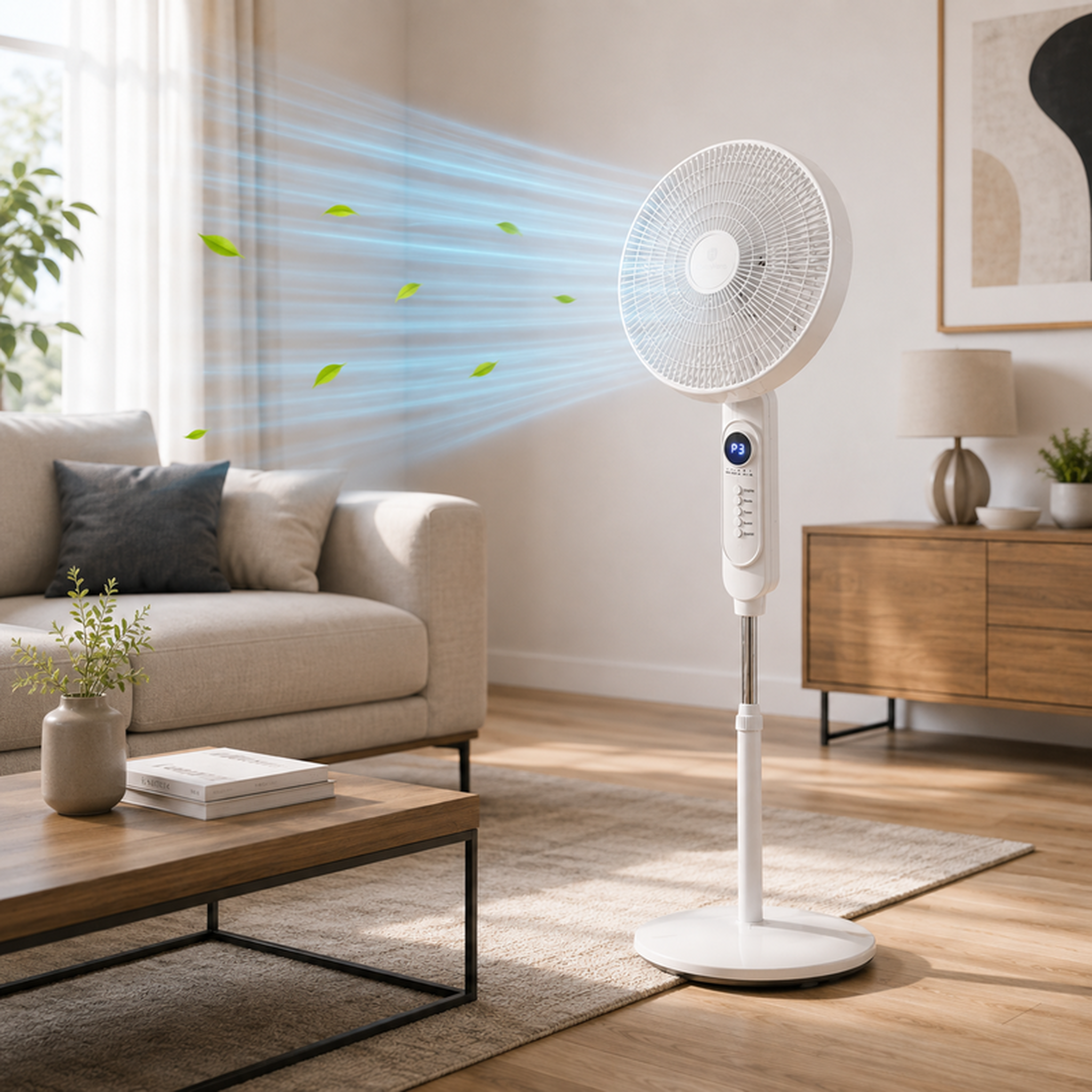 Voir la diapositive 4 : Ventilateur sur pied avec télécommande et écran led 40 cm – 45w