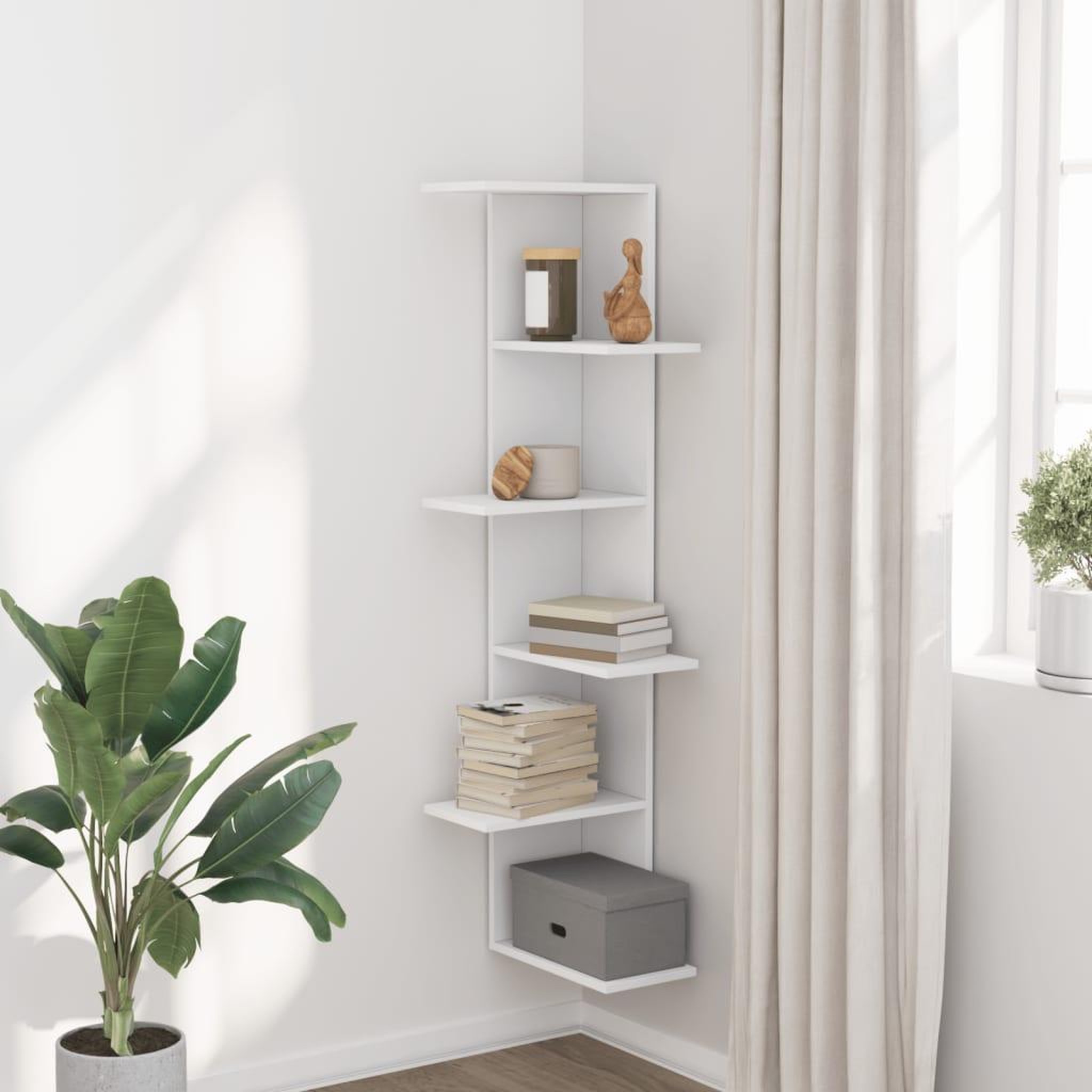 Voir la diapositive 3 : VIDAXL Etagere d'angle murale blanc 36,5x36,5x140 cm bois d'ingenierie
