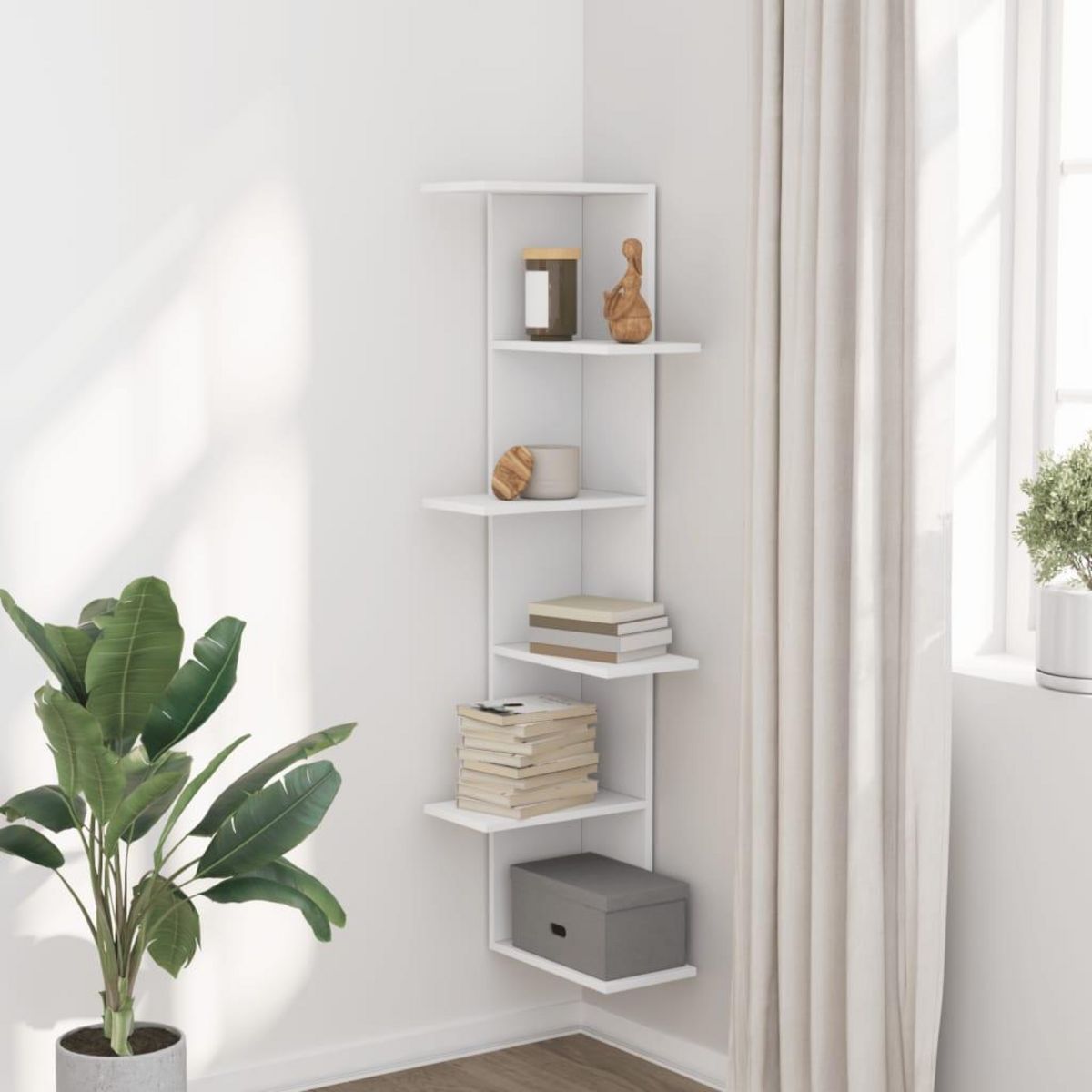 VIDAXL Etagere d'angle murale blanc 36,5x36,5x140 cm bois d'ingenierie