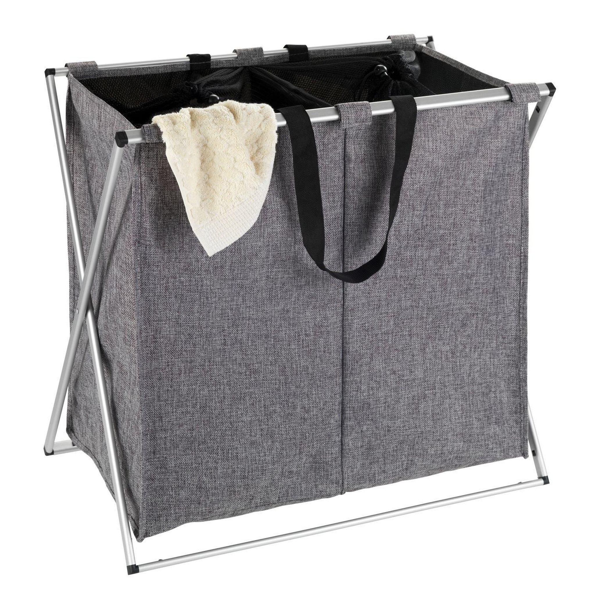Voir la diapositive 2 : Wenko Panier à linge 2 compartiments design Duo - L. 59 x H. 57 cm - Gris chiné