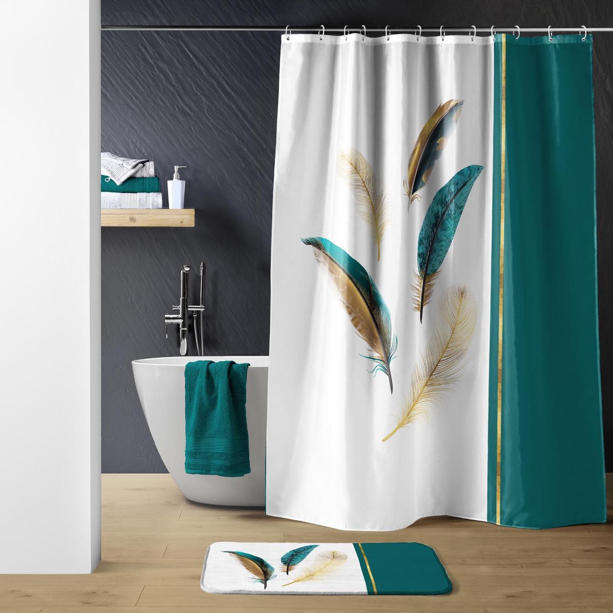 Voir la diapositive 3 : Douceur d'Intérieur Rideau de douche  plumiss  180x200cm multicolore