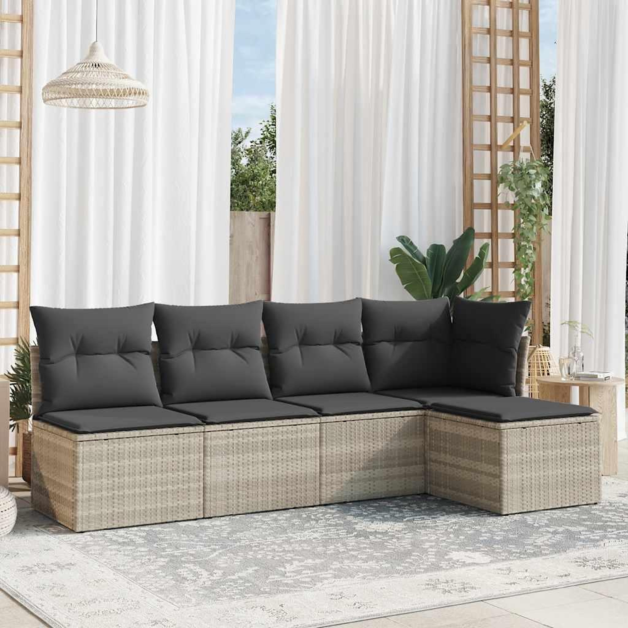VIDAXL Salon de jardin 5 pcs avec coussins gris clair resine tressee