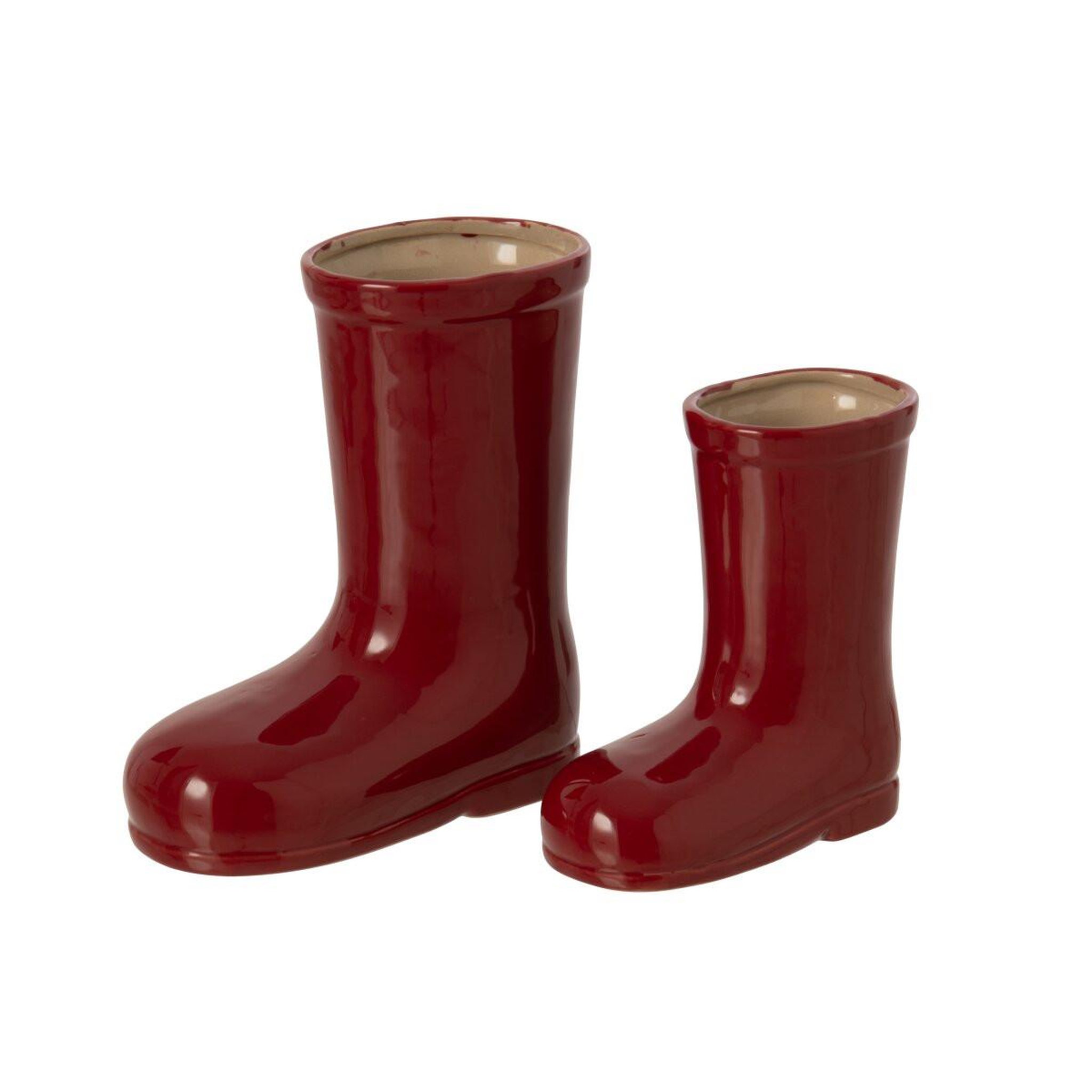 Voir la diapositive 2 : J-LINE Botte déco en porcelaine  egil  23cm rouge foncé