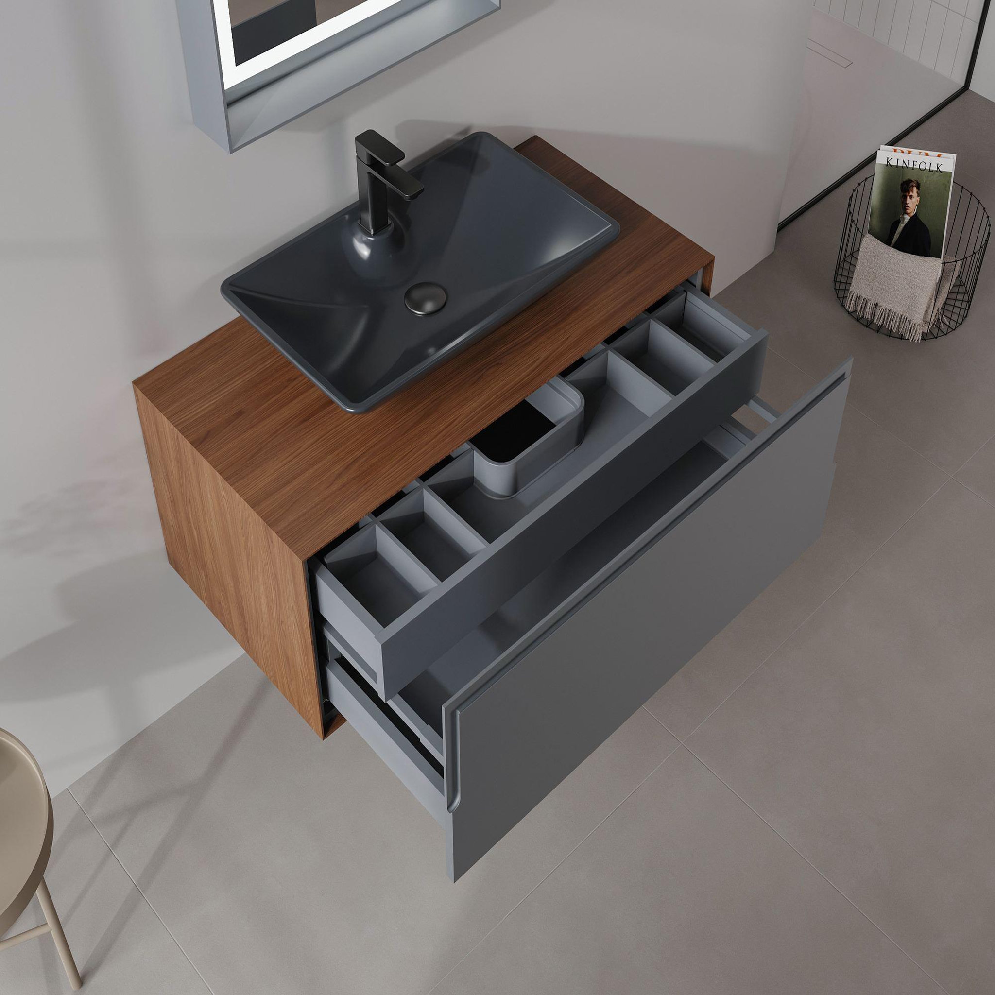 Voir la diapositive 4 : Habitat et Jardin Meuble avec simple vasque et miroir  Craft 100  - 100 x 50 x 40 cm - Walnut / Anthracite