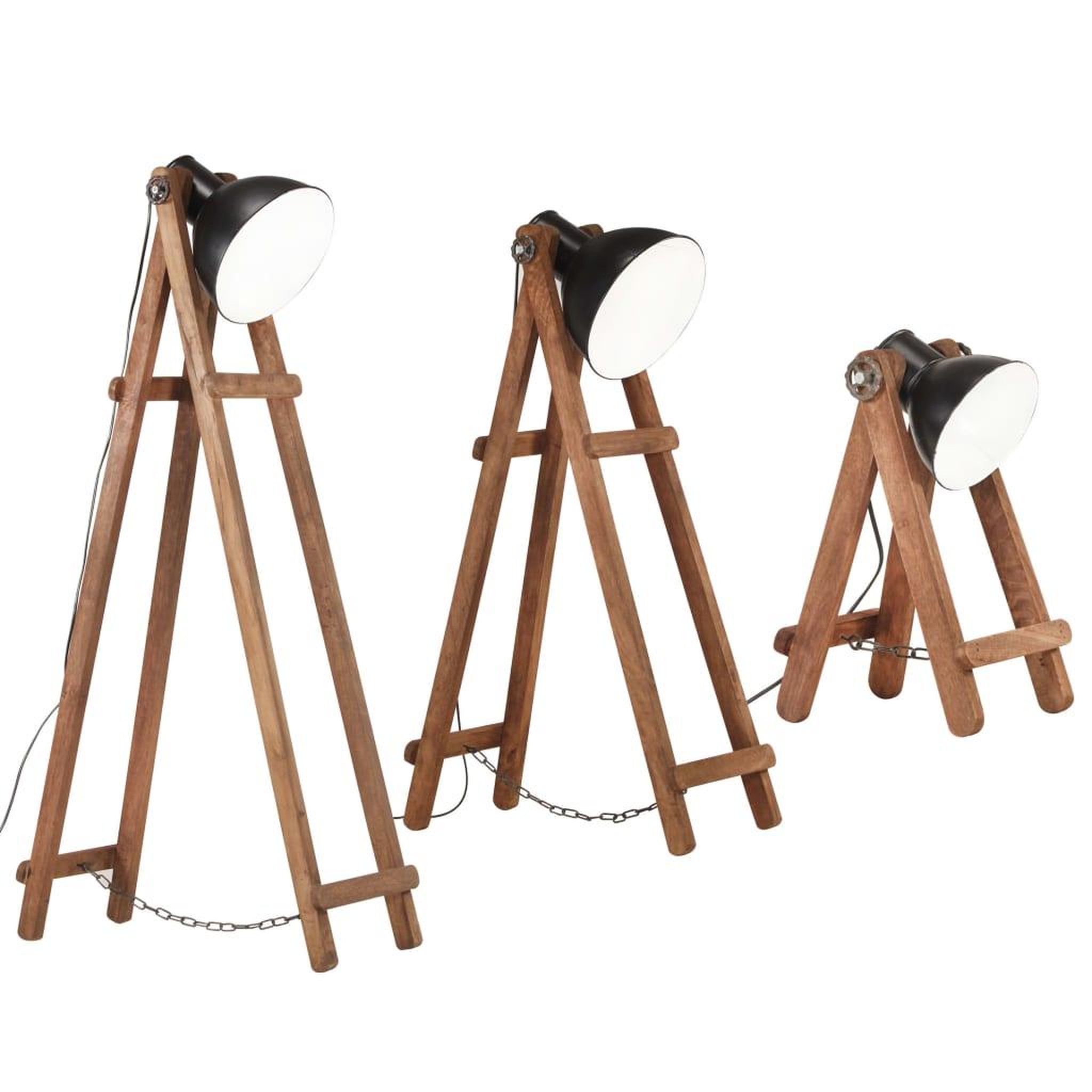 Voir la diapositive 3 : VIDAXL Lampadaires 3 pcs Noir E27 Bois de manguier massif