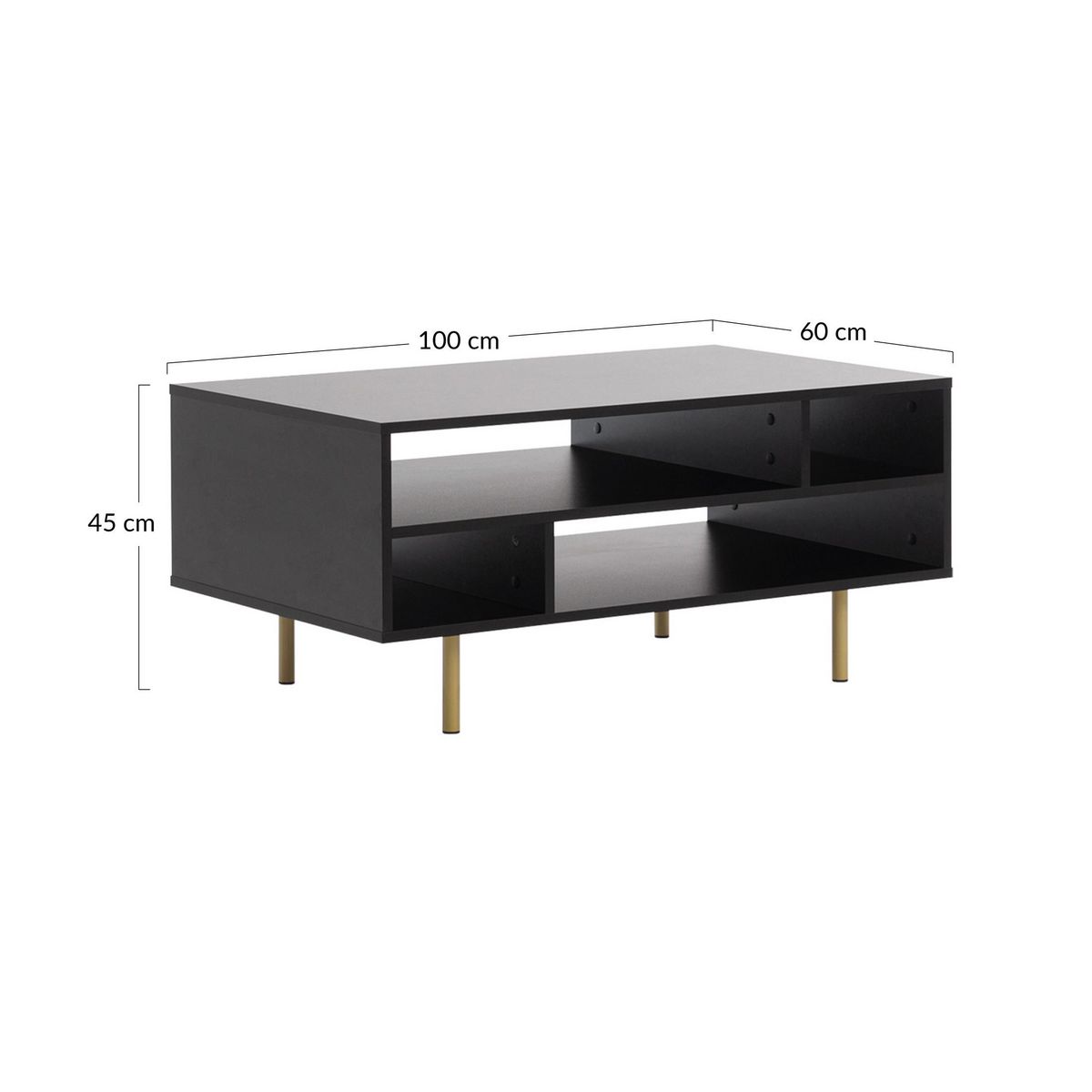 BEST MOBILIER Monica - table basse - noir - 5 niches - 100 cm