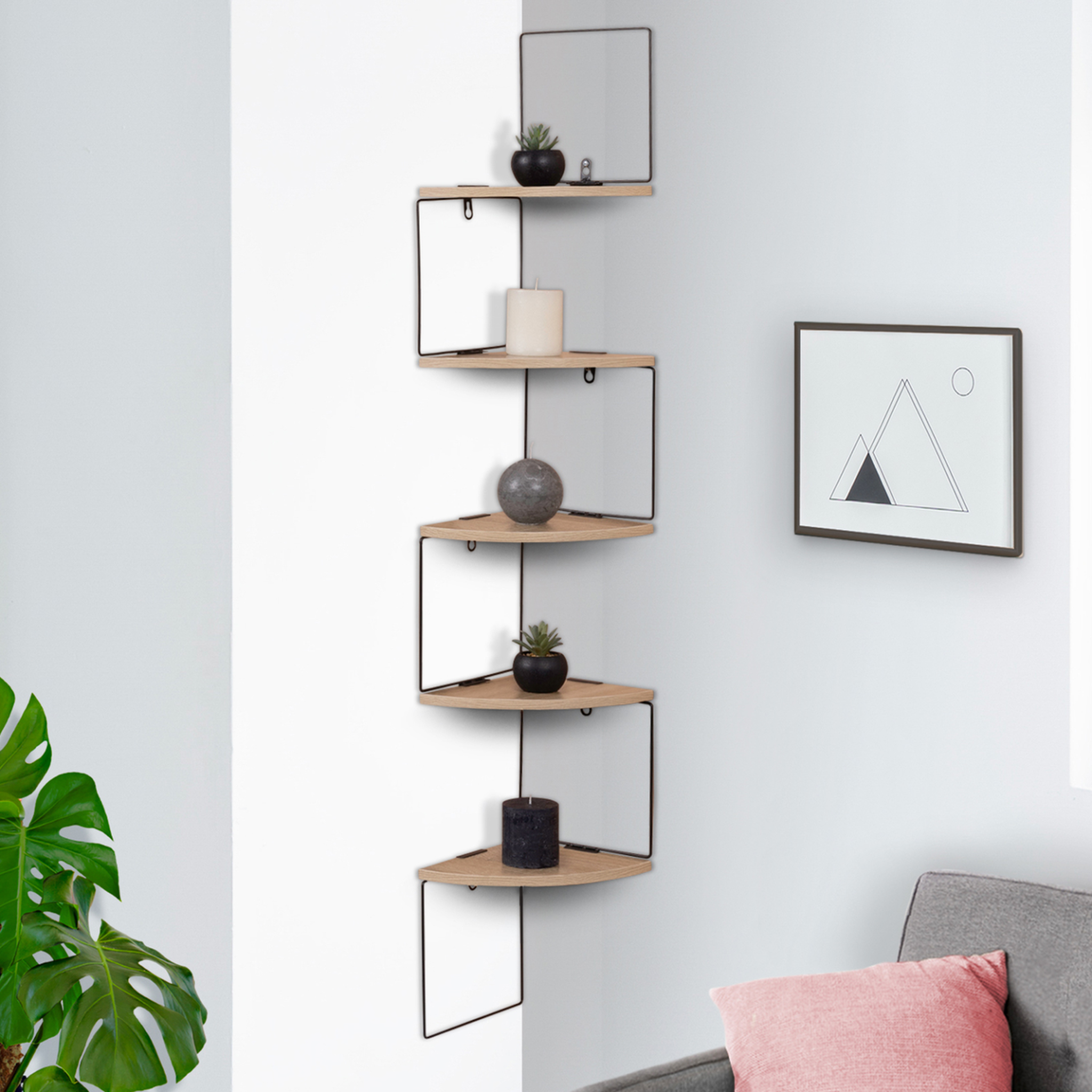 Voir la diapositive 2 : ID MARKET Etagère murale d'angle isa 5 niveaux bois et métal design industriel