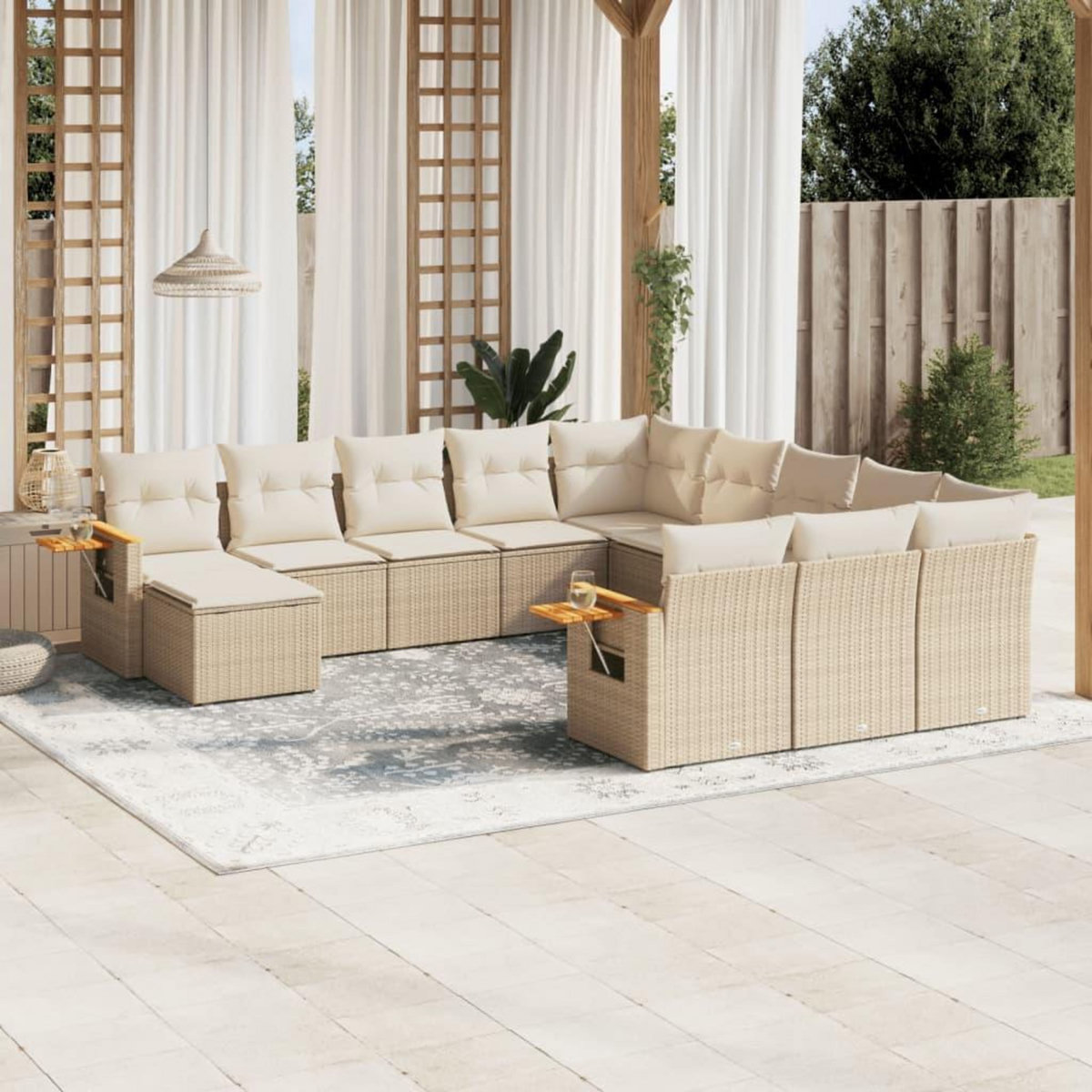VIDAXL Salon de jardin 11 pcs avec coussins beige resine tressee