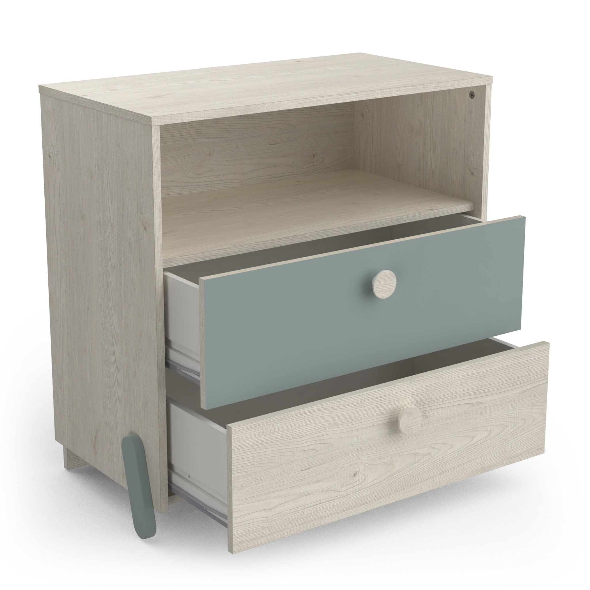 Voir la diapositive 4 : Commode enfant 1 niches 2 tiroirs L73cm NOLAN